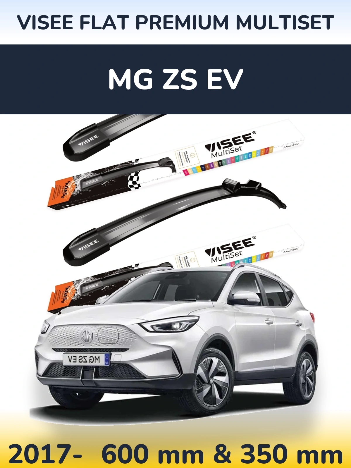 Komplet przednich wycieraczek VISEE FLAT PREMIUM MultiSet 600 & 350 mm do MG ZS EV 2017-2026