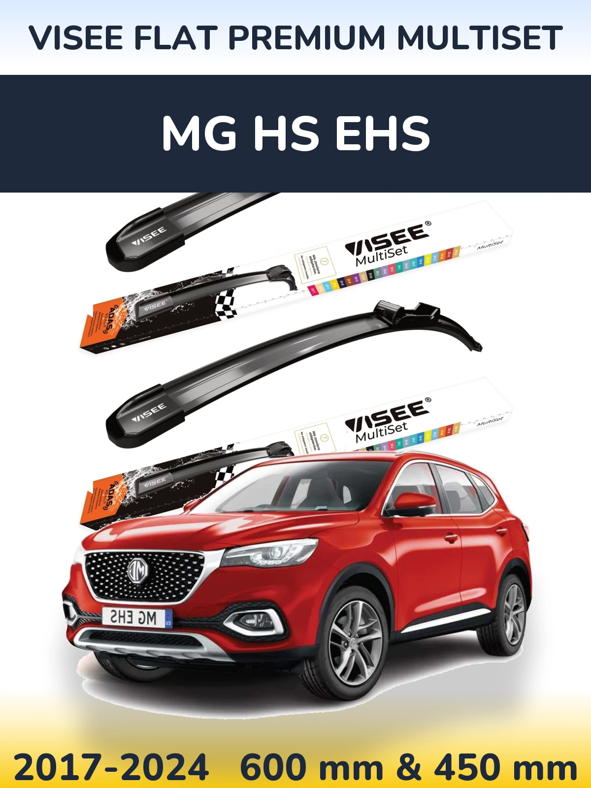 Komplet przednich wycieraczek VISEE FLAT PREMIUM MultiSet 600 & 450 mm do MG HS eHS 2017-2024