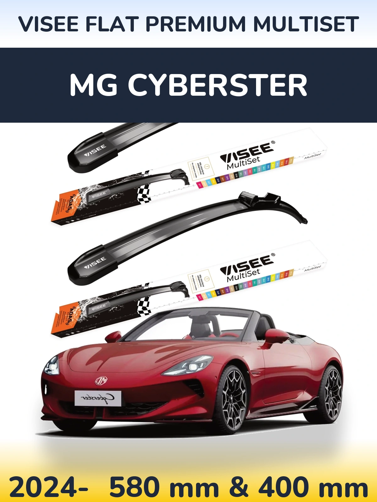 Front wiper blade set VISEE FLAT PREMIUM MultiSet 580 & 400 mm for MG Cyberster 2024-2026