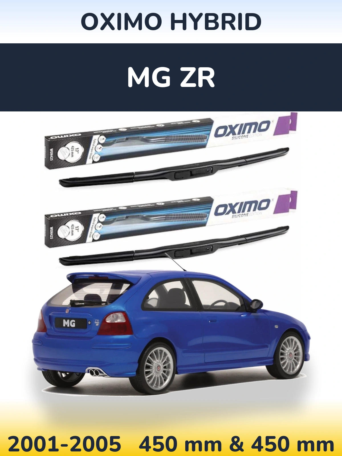 Front wiper blade set Oximo Hybrid 450 & 450 mm for MG ZR 2001-2005