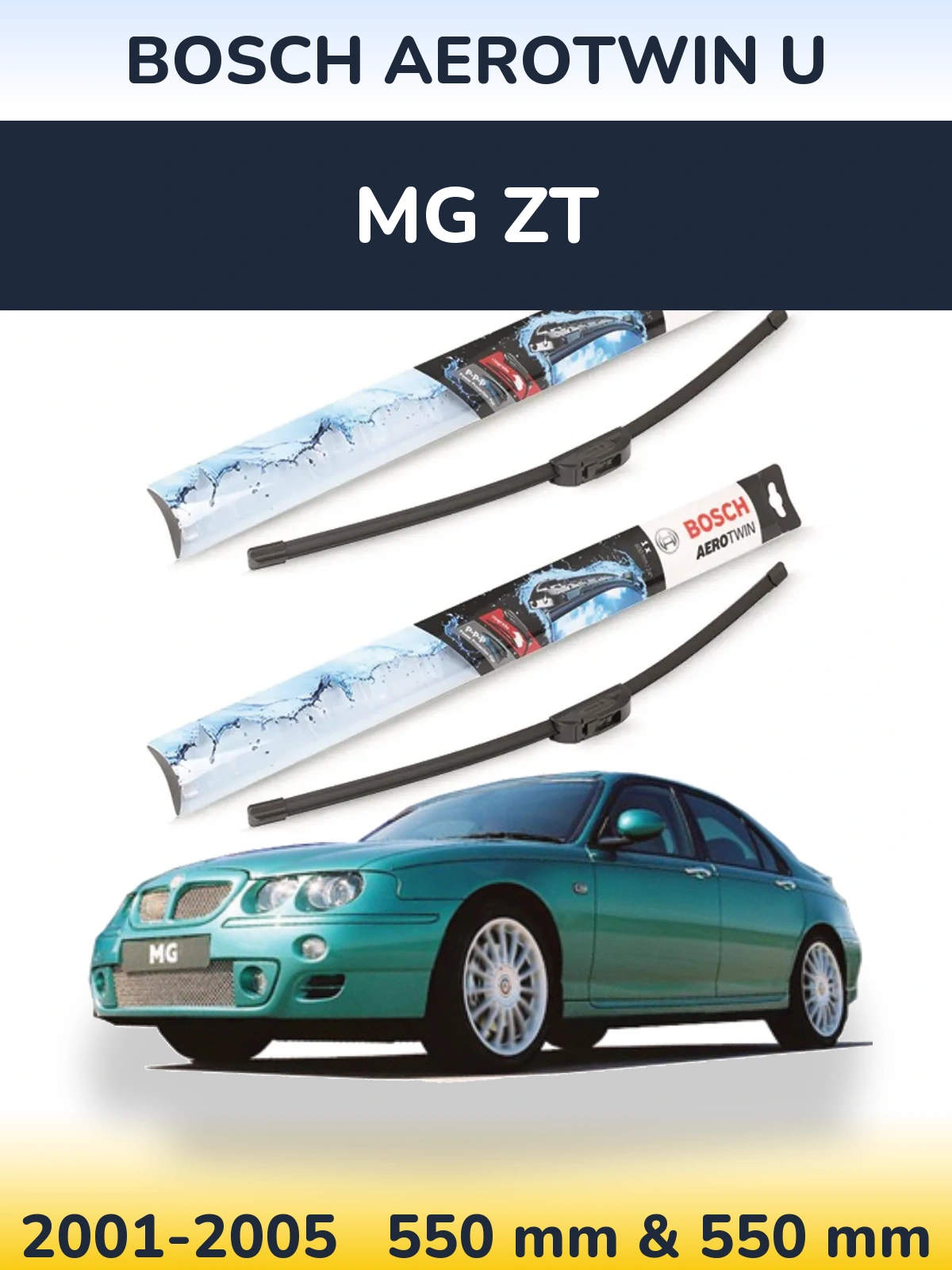 Komplet przednich wycieraczek BOSCH AeroTwin U 550 & 550 mm do MG ZT 2001-2005