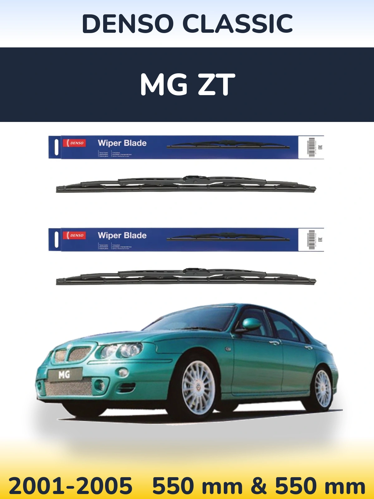 Front wiper blade set Denso Classic 550 & 550 mm for MG ZT 2001-2005