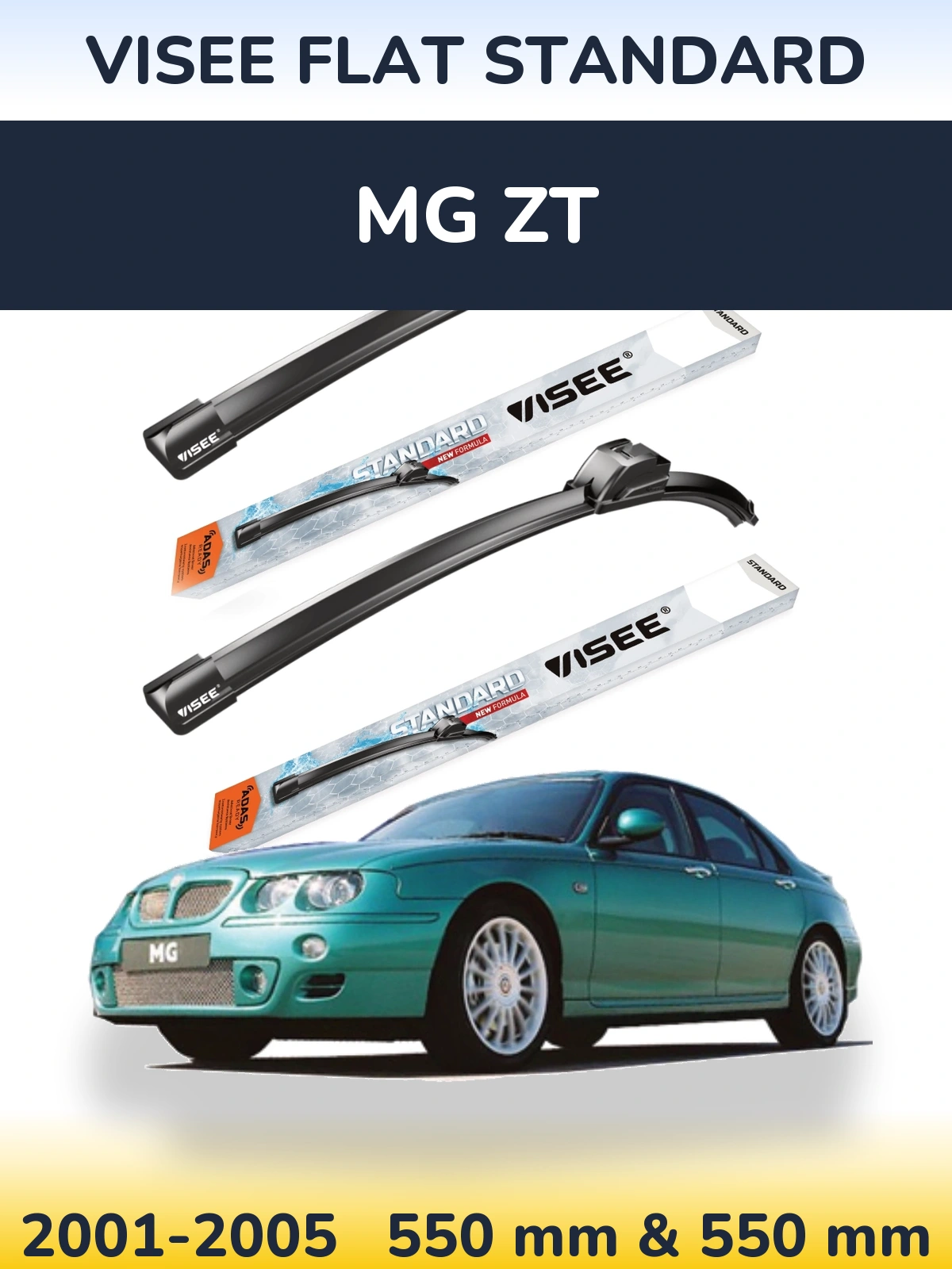 Комплект передних дворников VISEE FLAT STANDARD 550 & 550 мм для MG ZT 2001-2005