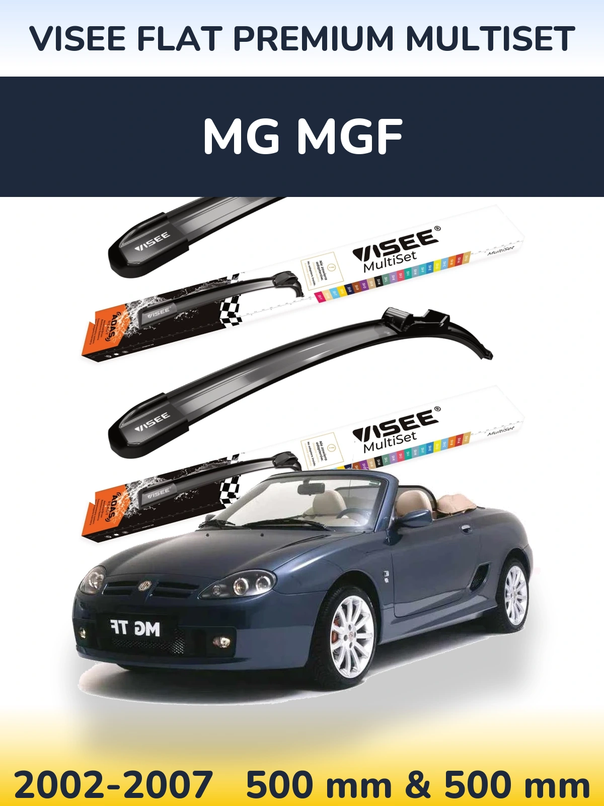 Front wiper blade set VISEE FLAT PREMIUM MultiSet 500 & 500 mm for MG MGF 2002-2007