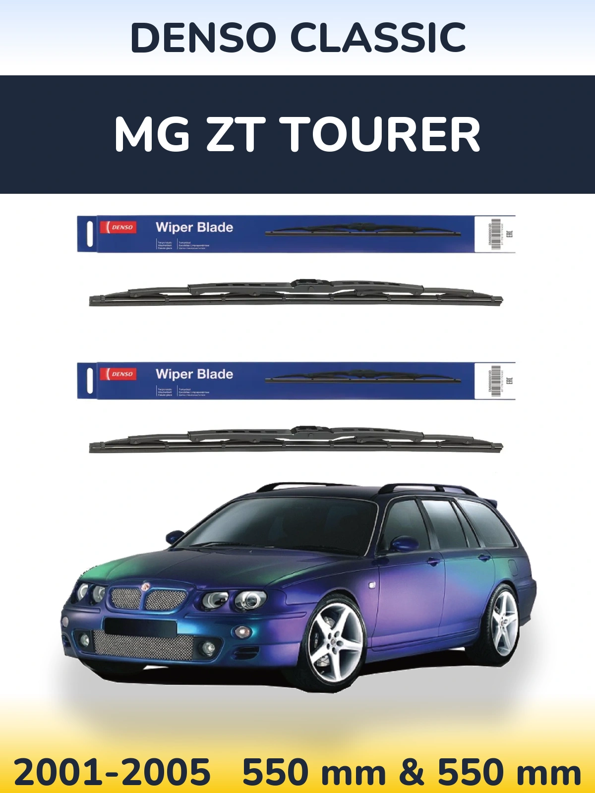 Front wiper blade set Denso Classic 550 & 550 mm for MG ZT Tourer 2001-2005