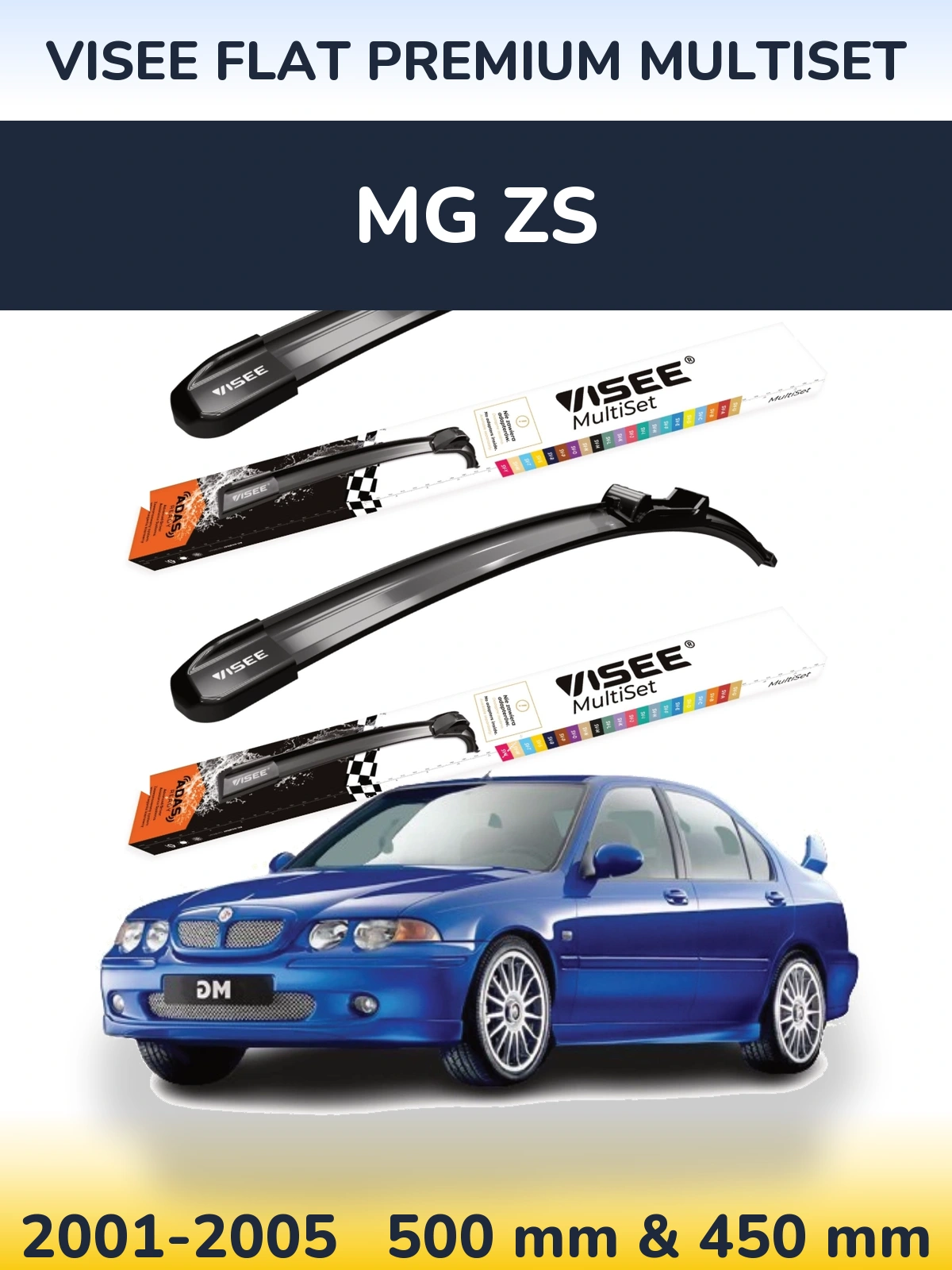 Komplet przednich wycieraczek VISEE FLAT PREMIUM MultiSet 500 & 450 mm do MG ZS 2001-2005