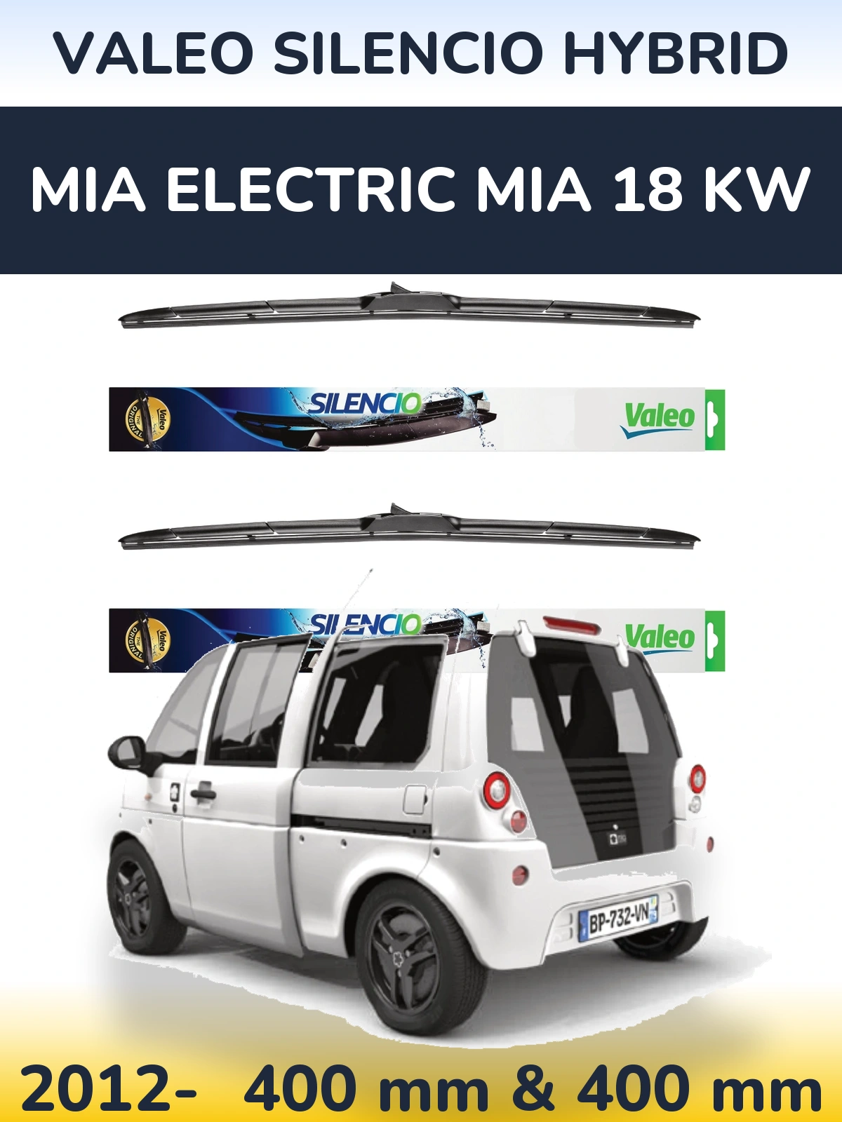 Komplet przednich wycieraczek Valeo Silencio Hybrid 400 & 400 mm do MIA Electric mia 18 kw 2012-2026