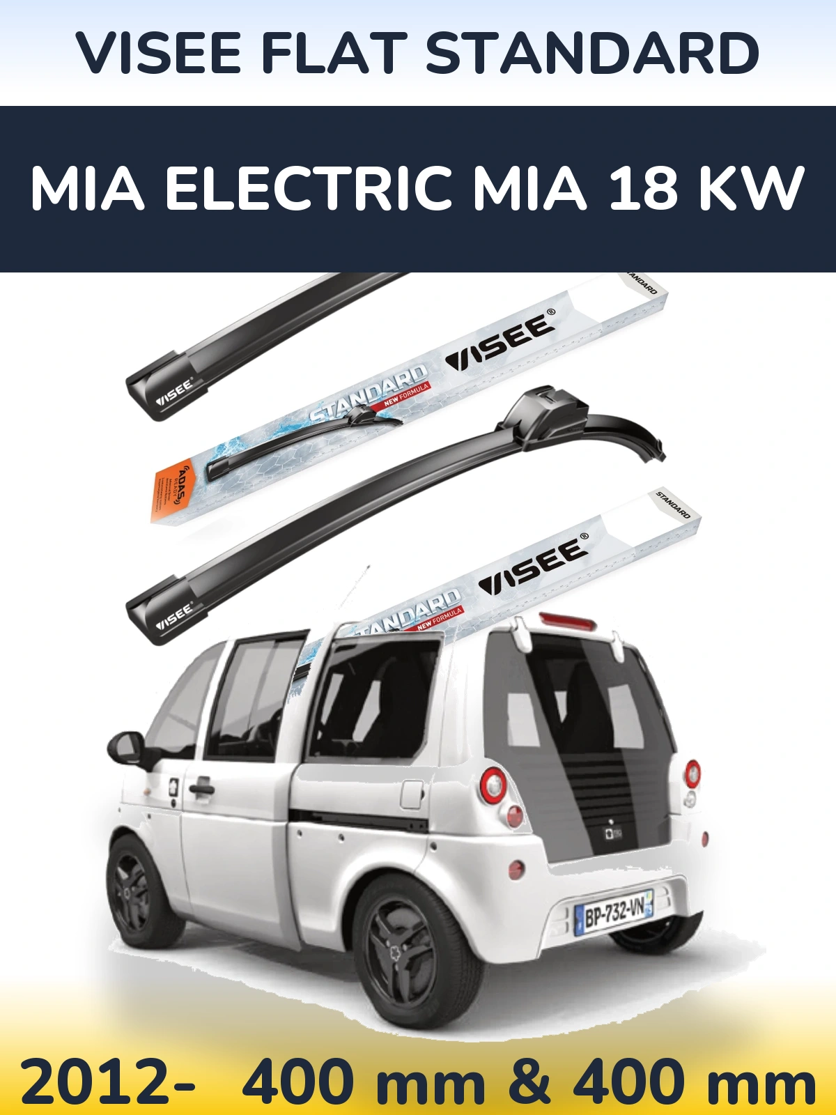 Komplet przednich wycieraczek VISEE FLAT STANDARD 400 & 400 mm do MIA Electric mia 18 kw 2012-2026