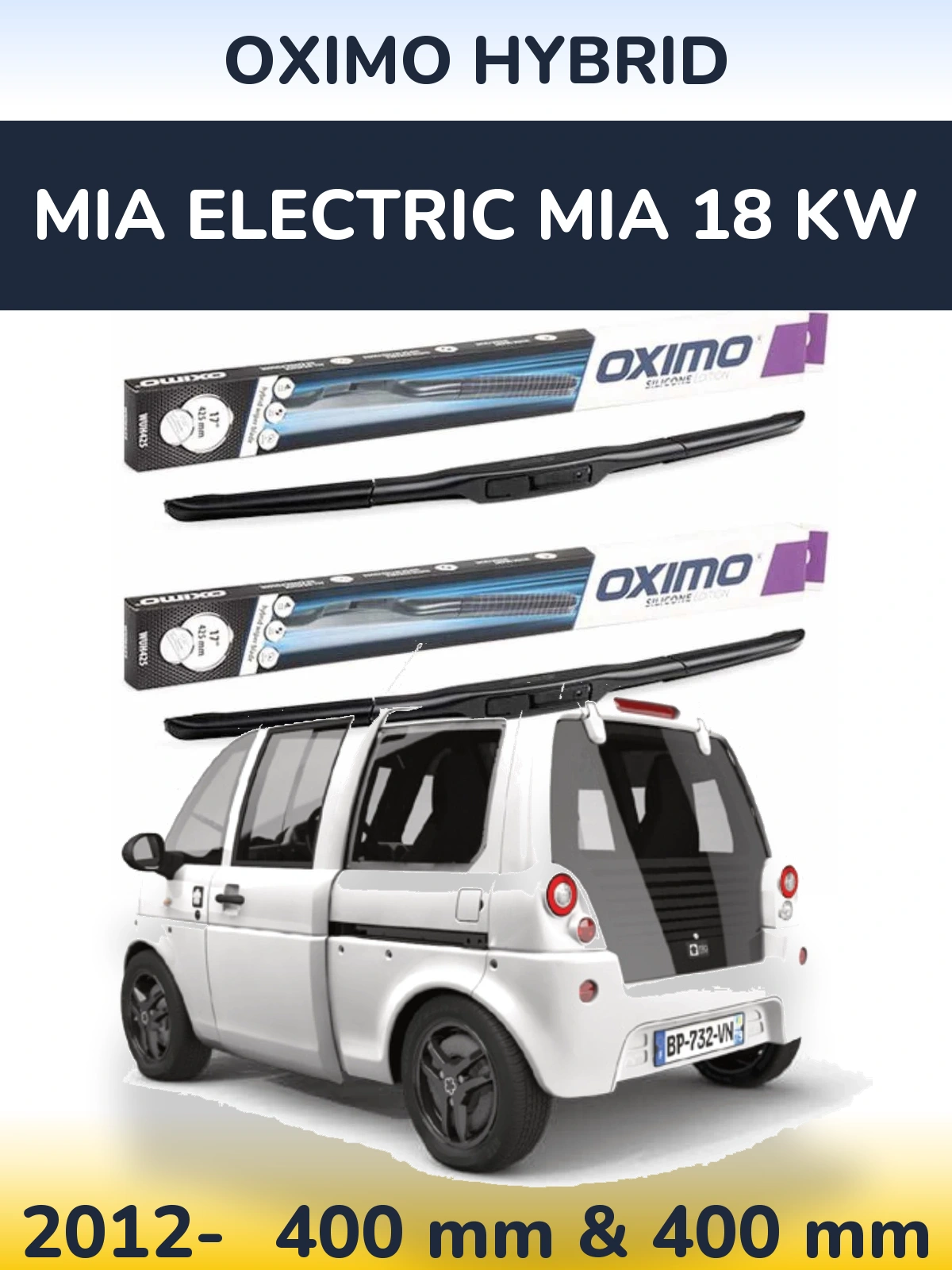 Комплект передних дворников Oximo Hybrid 400 & 400 мм для MIA Electric mia 18 kw 2012-2026