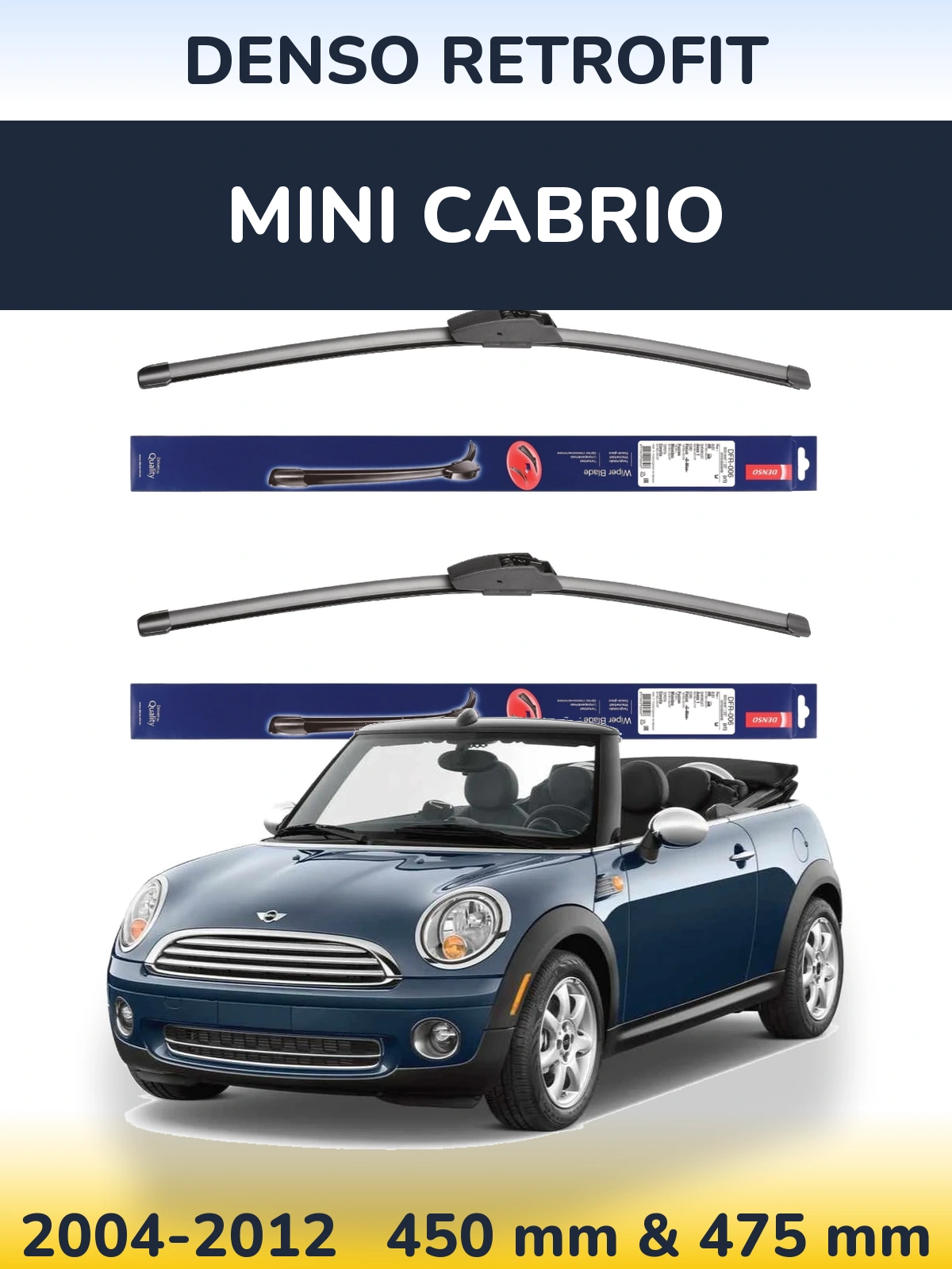 Komplet przednich wycieraczek Denso Retrofit 450 & 475 mm do MINI Cabrio 2004-2012