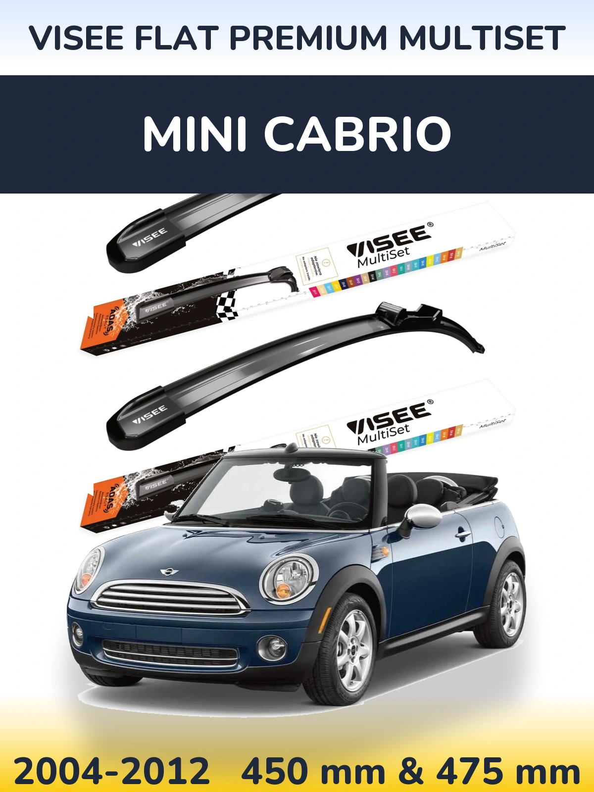 Komplet przednich wycieraczek VISEE FLAT PREMIUM MultiSet 450 & 475 mm do MINI Cabrio 2004-2012