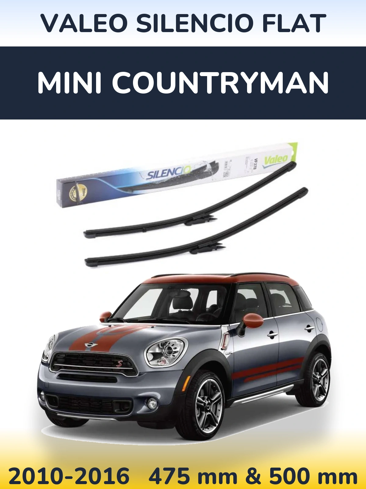 Комплект передних дворников Valeo Silencio Flat 475 & 500 мм для MINI Countryman 2010-2016