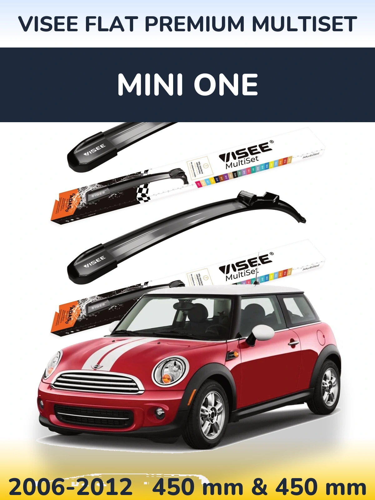 Front wiper blade set VISEE FLAT PREMIUM MultiSet 450 & 450 mm for MINI One 2006-2012