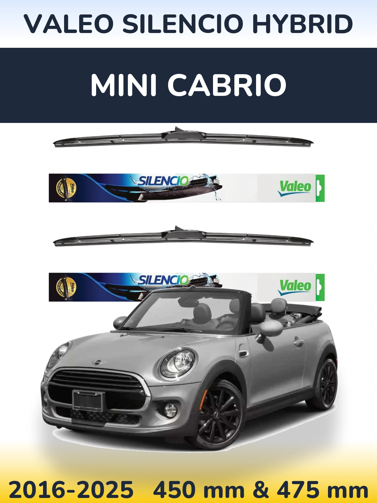 Komplet przednich wycieraczek Valeo Silencio Hybrid 450 & 475 mm do MINI Cabrio 2016-2025