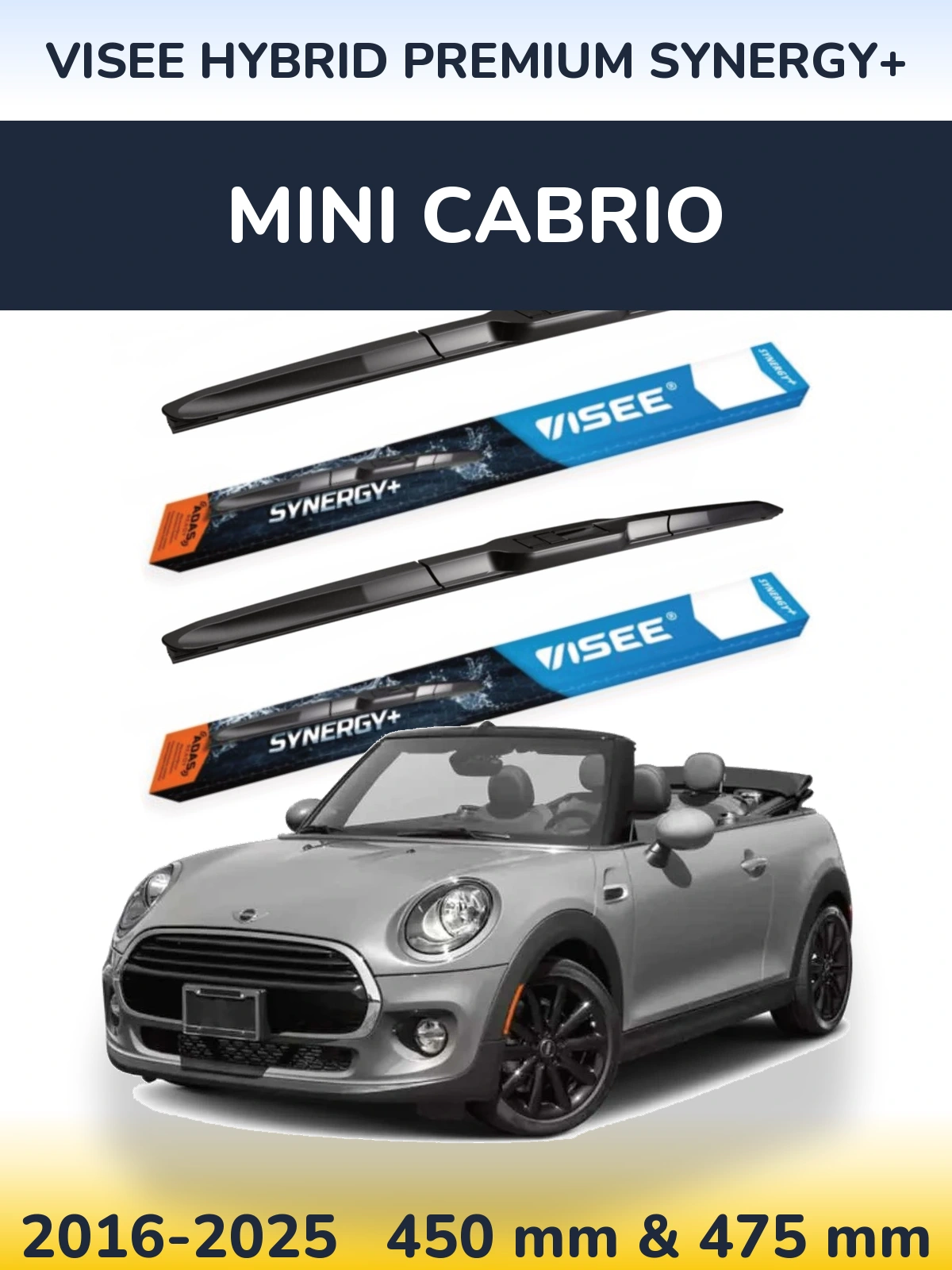 Komplet przednich wycieraczek VISEE HYBRID PREMIUM SYNERGY+ 450 & 475 mm do MINI Cabrio 2016-2025
