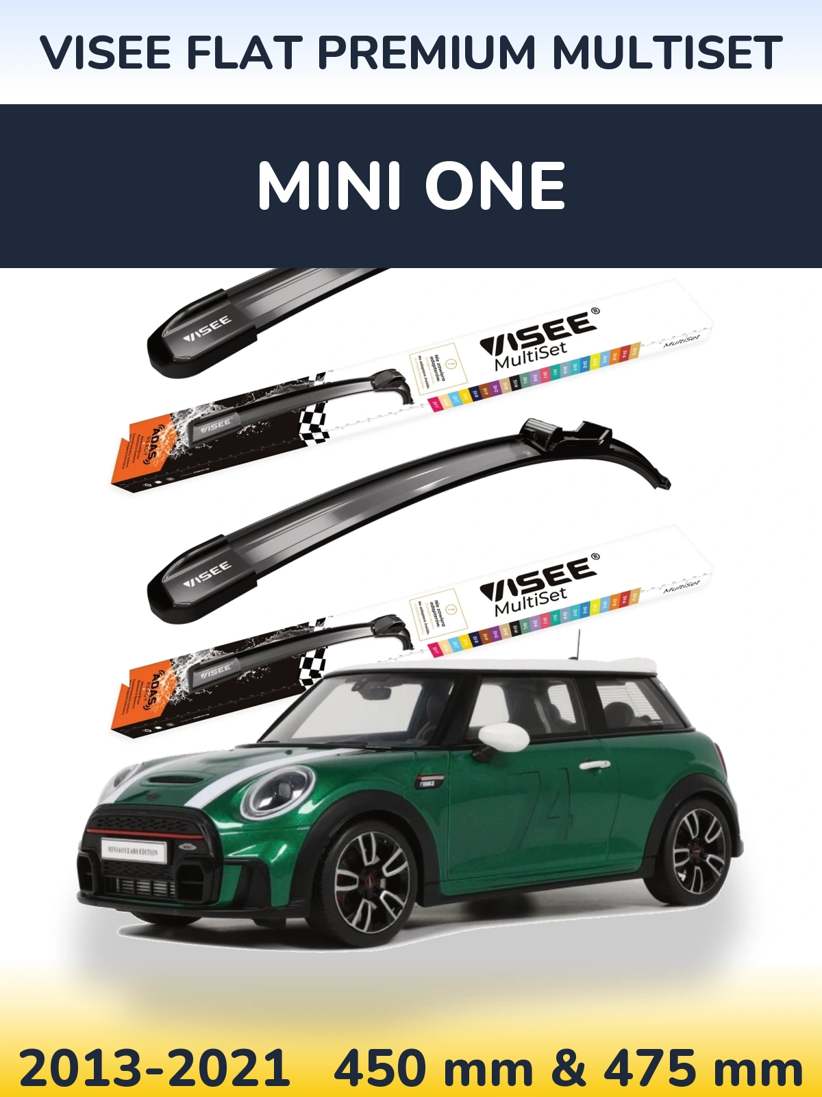 Komplet przednich wycieraczek VISEE FLAT PREMIUM MultiSet 450 & 475 mm do MINI One 2013-2021