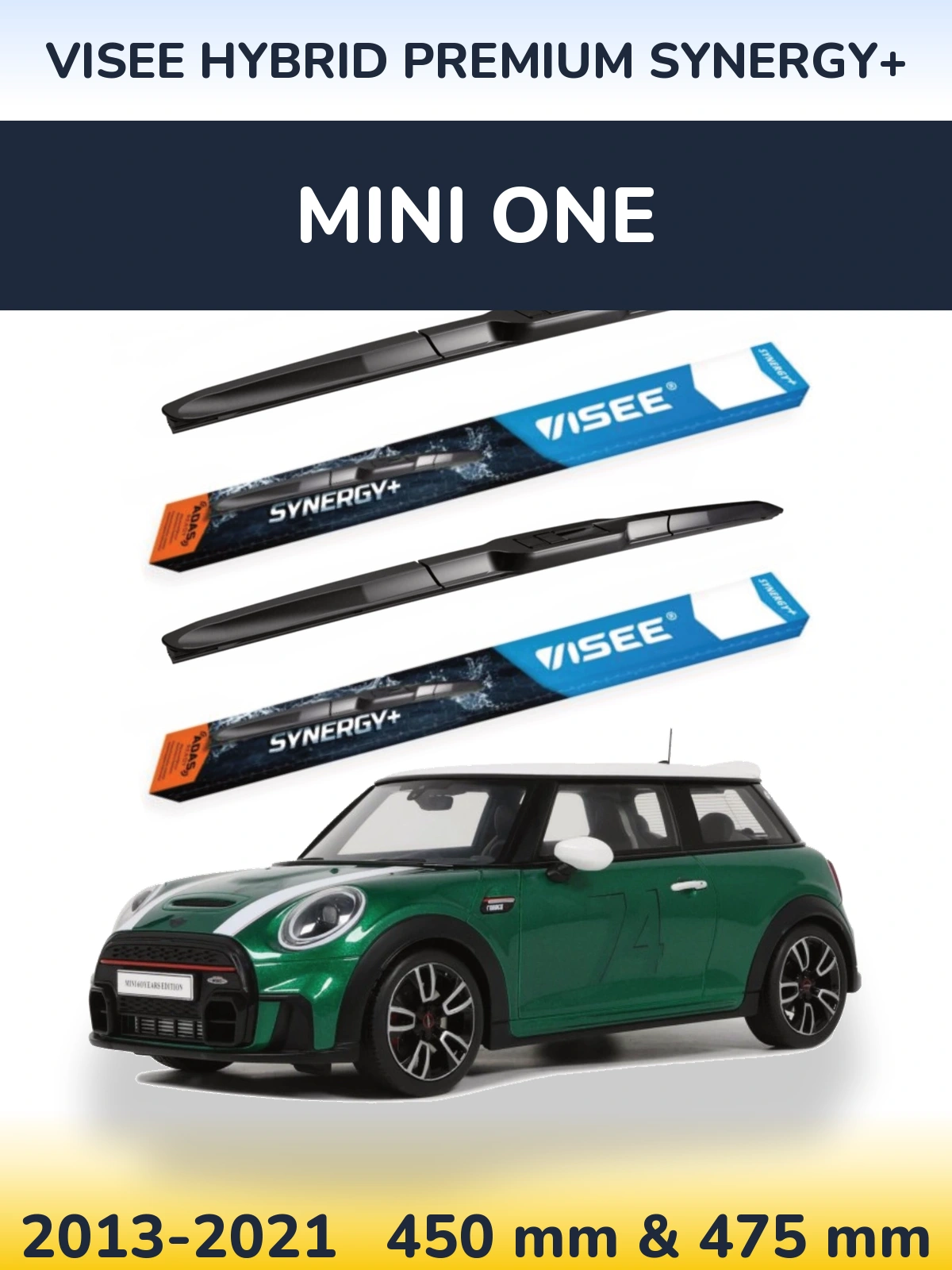 Front wiper blade set VISEE HYBRID PREMIUM SYNERGY+ 450 & 475 mm for MINI One 2013-2021