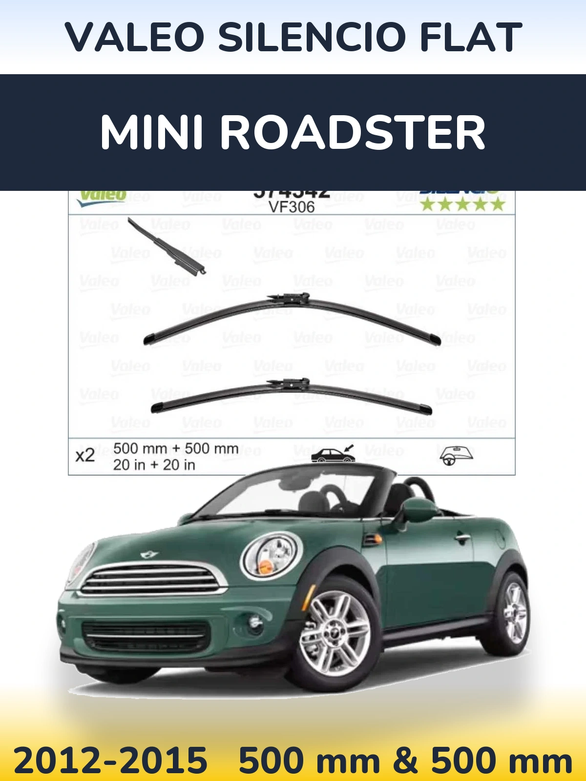Komplet przednich wycieraczek Valeo Silencio Flat 500 & 500 mm do MINI Roadster 2012-2015