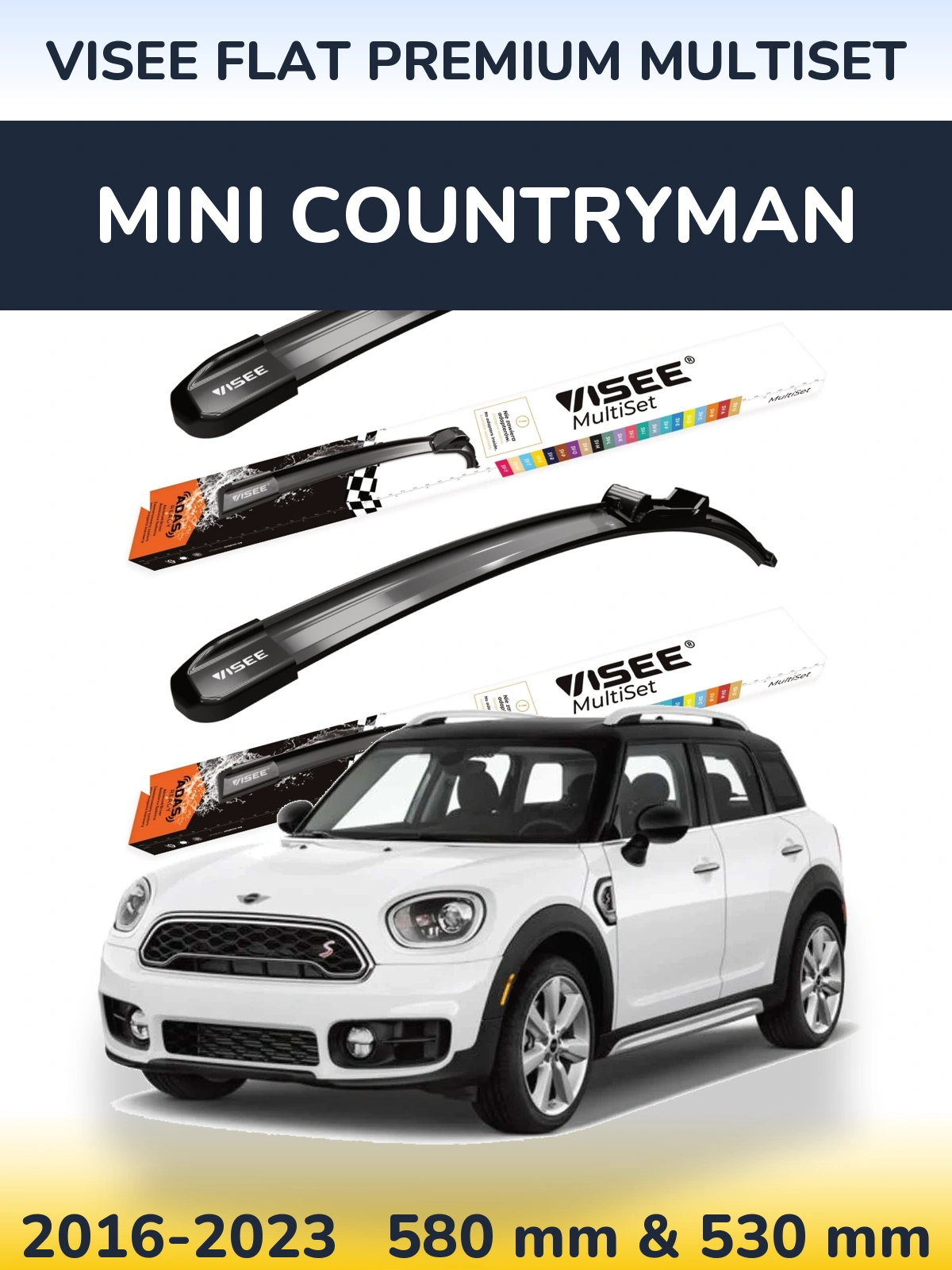 Front wiper blade set VISEE FLAT PREMIUM MultiSet 580 & 530 mm for MINI Countryman 2016-2023