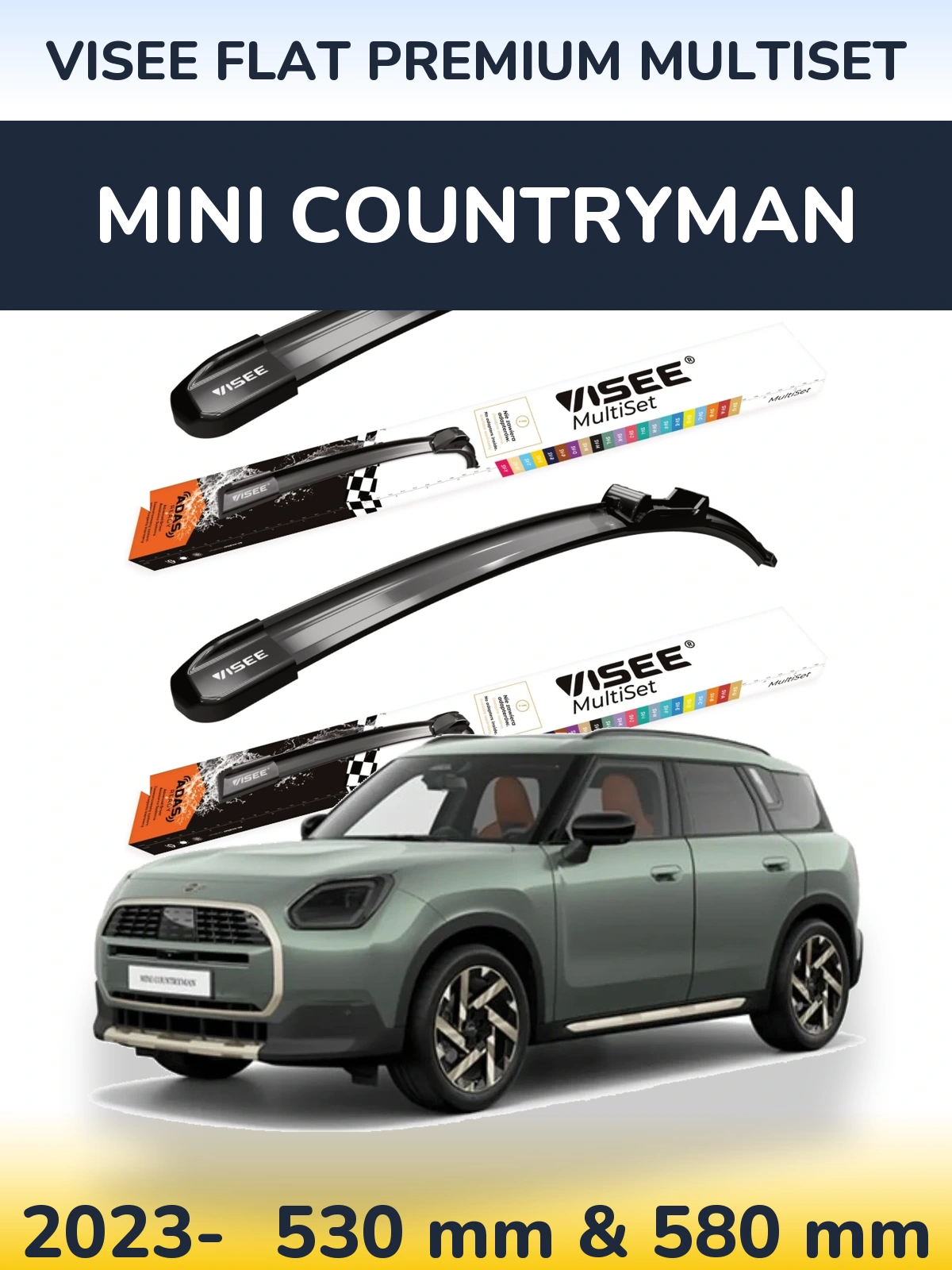 Komplet przednich wycieraczek VISEE FLAT PREMIUM MultiSet 530 & 580 mm do MINI Countryman 2023-2026