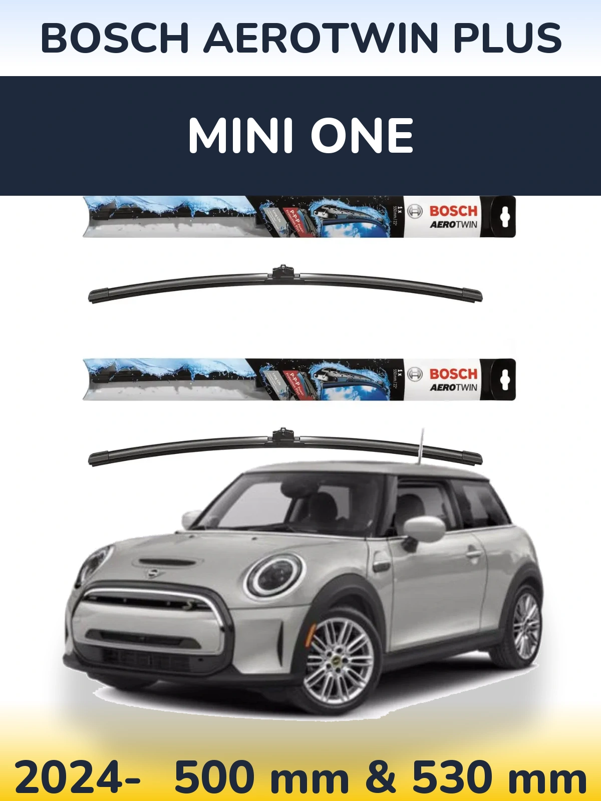 Front wiper blade set BOSCH AeroTwin Plus 500 & 530 mm for MINI One 2024-2026