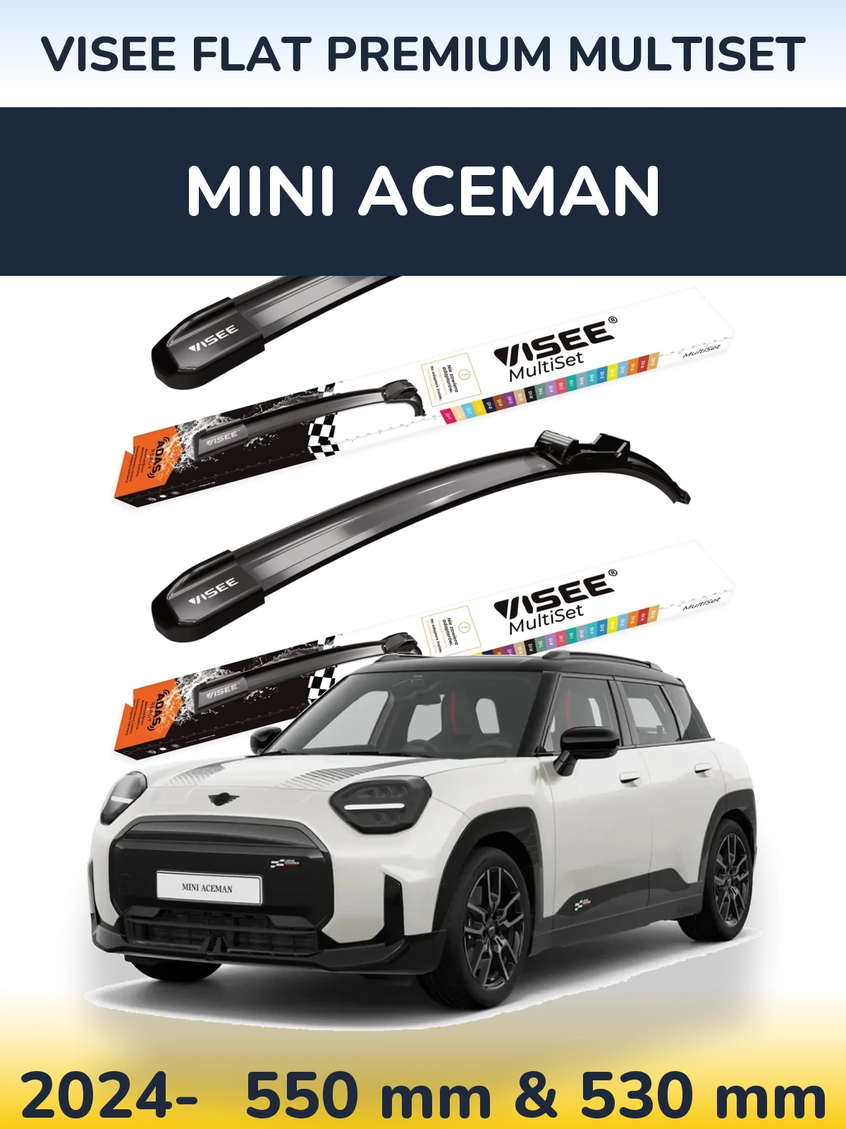 Front wiper blade set VISEE FLAT PREMIUM MultiSet 550 & 530 mm for MINI Aceman 2024-2026