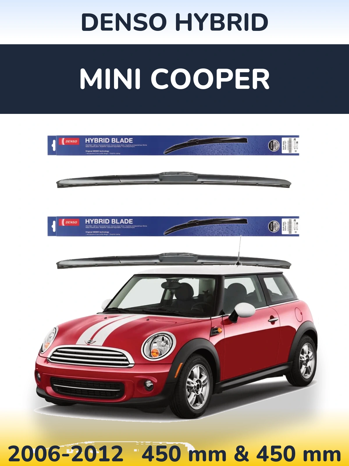 Front wiper blade set Denso Hybrid 450 & 450 mm for MINI Cooper 2006-2012
