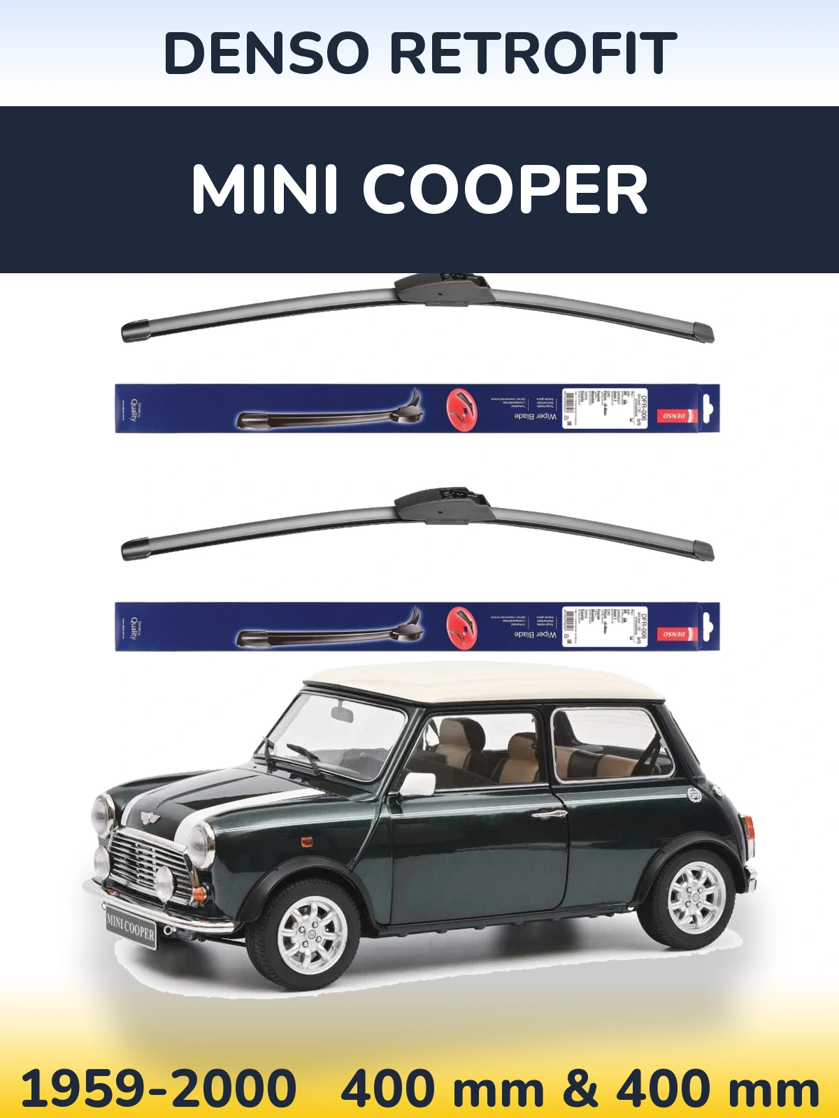 Komplet przednich wycieraczek Denso Retrofit 400 & 400 mm do MINI Cooper 1959-2000