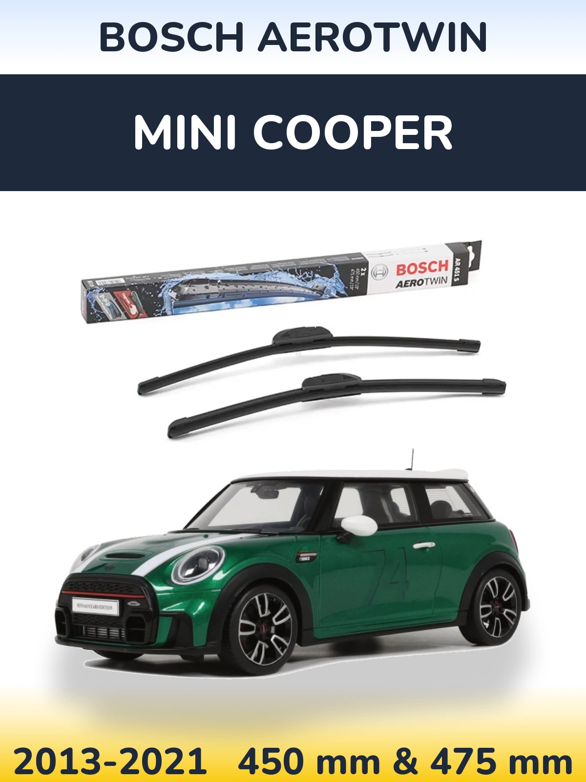 Комплект передних дворников BOSCH AeroTwin 450 & 475 мм для MINI Cooper 2013-2021