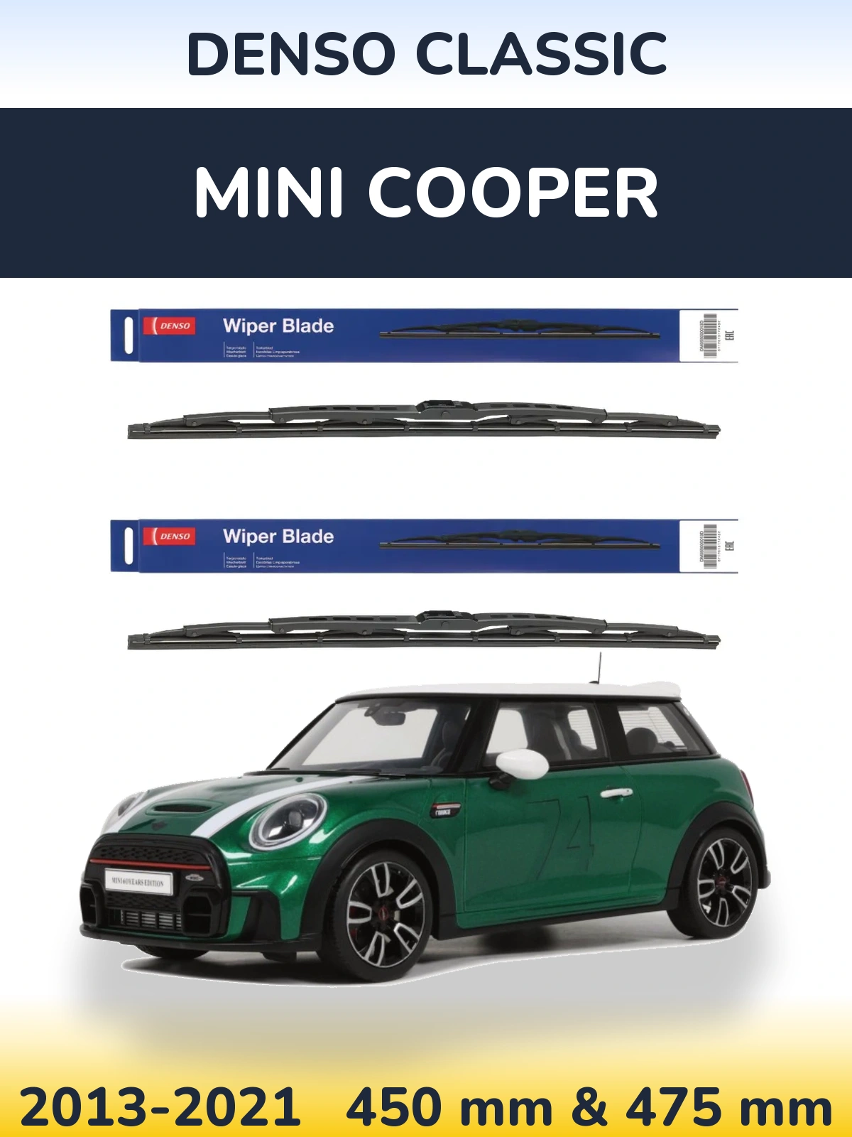 Front wiper blade set Denso Classic 450 & 475 mm for MINI Cooper 2013-2021