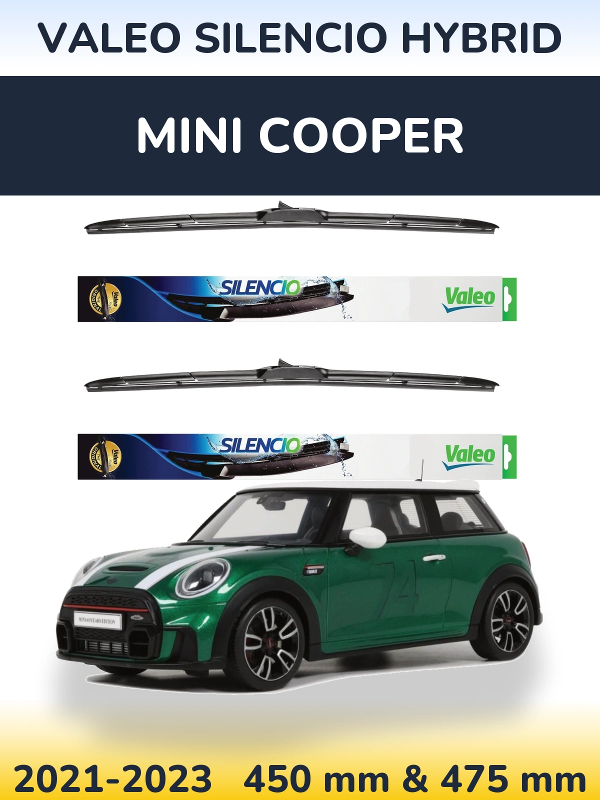 Комплект передніх щіток Valeo Silencio Hybrid 450 & 475 мм для MINI Cooper 2021-2023