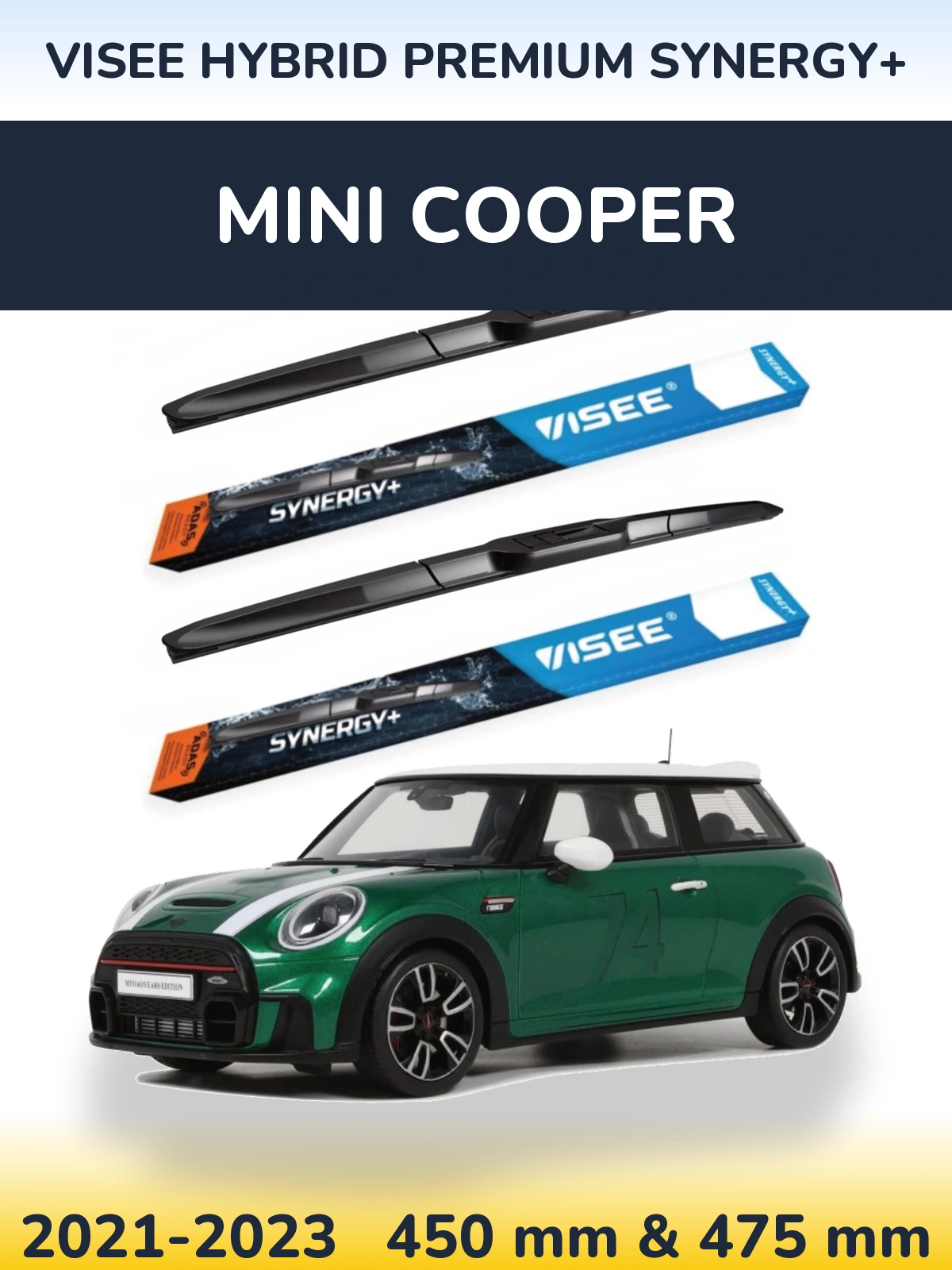 Комплект передніх щіток VISEE HYBRID PREMIUM SYNERGY+ 450 & 475 мм для MINI Cooper 2021-2023