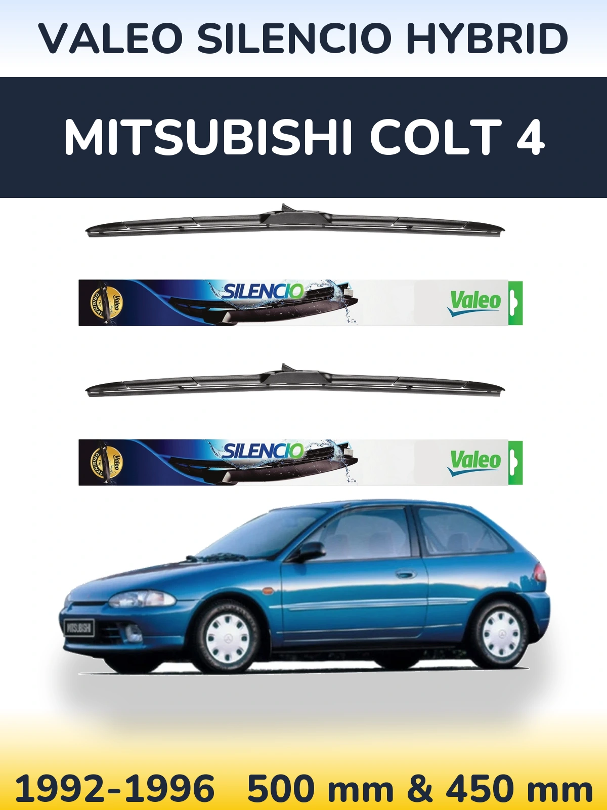 Комплект передніх щіток Valeo Silencio Hybrid 500 & 450 мм для Mitsubishi Colt 4 1992-1996