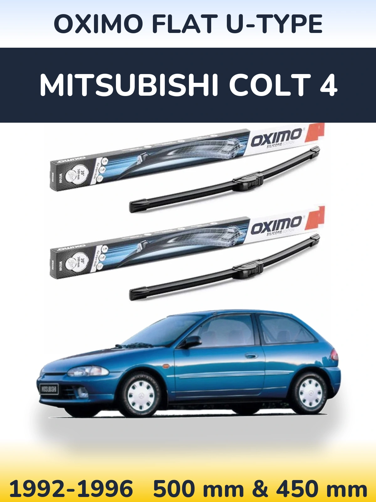 Комплект передних дворников Oximo Flat U-type 500 & 450 мм для Mitsubishi Colt 4 1992-1996