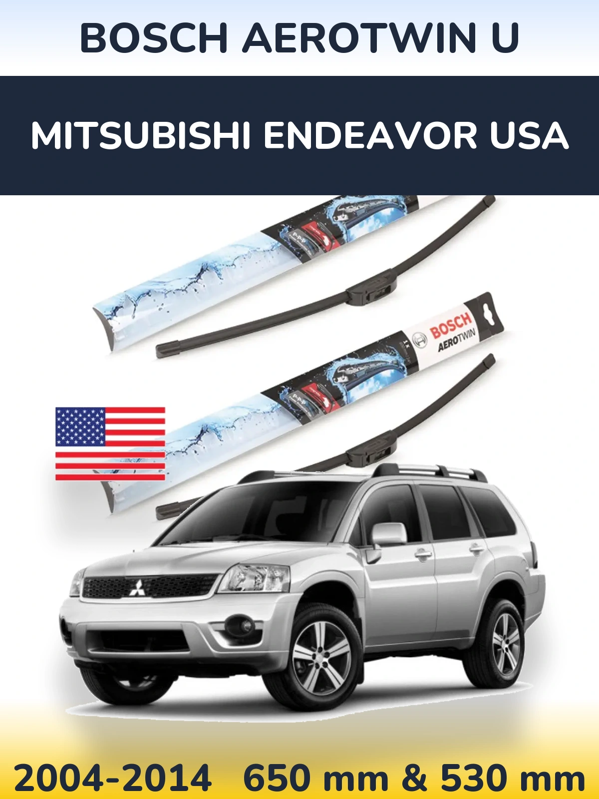 Комплект передніх щіток BOSCH AeroTwin U 650 & 530 мм для Mitsubishi Endeavor USA 2004-2014