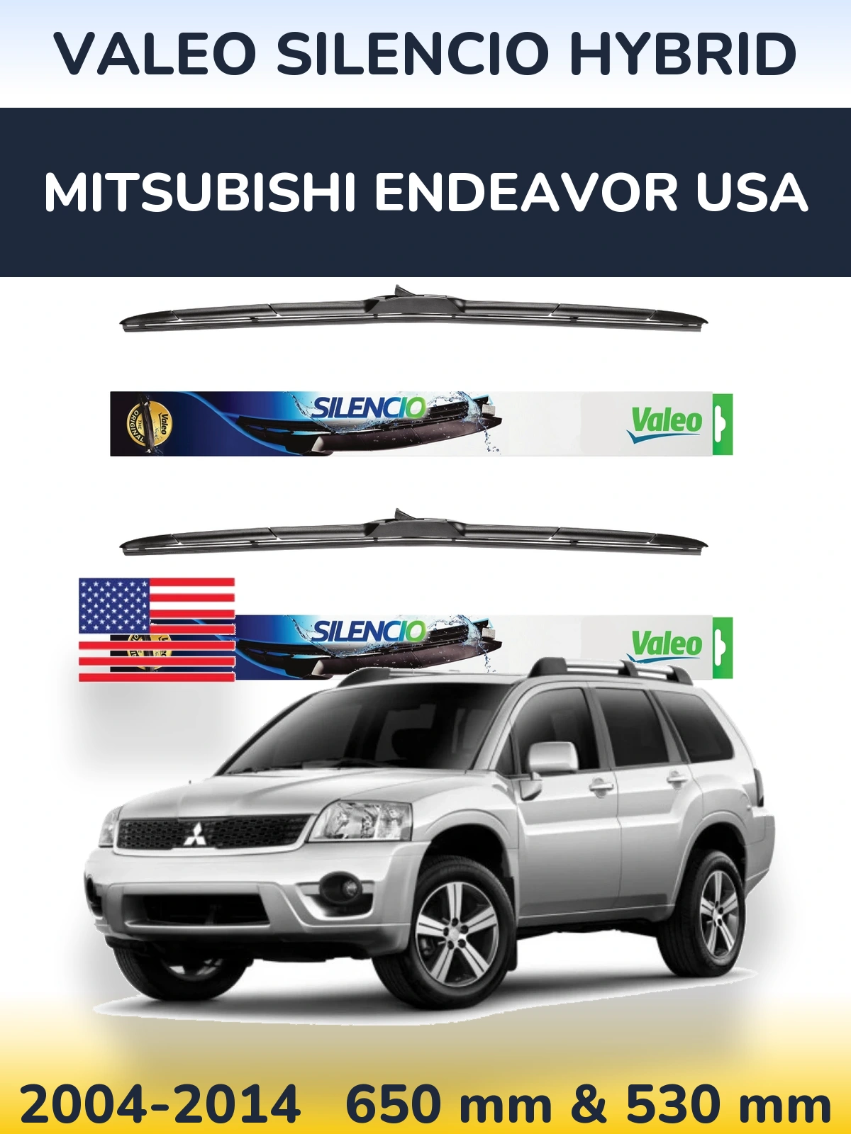 Комплект передних дворников Valeo Silencio Hybrid 650 & 530 мм для Mitsubishi Endeavor USA 2004-2014