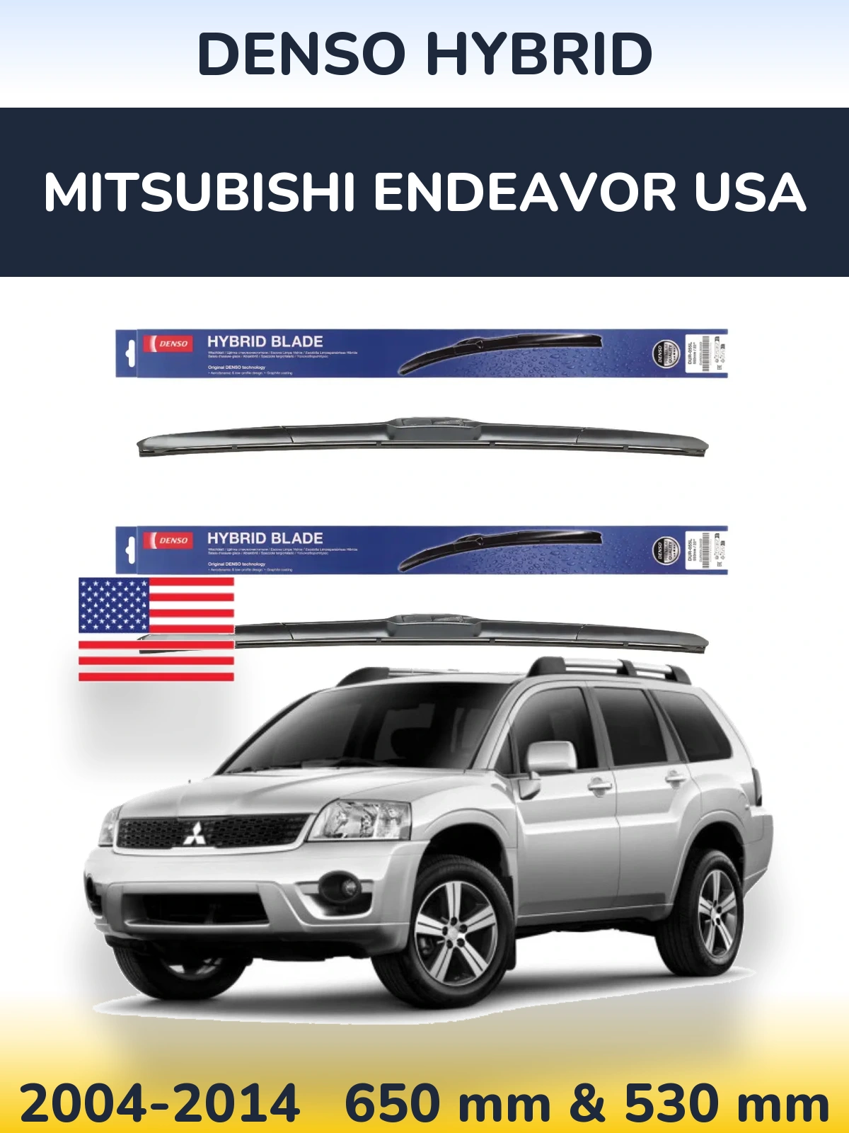 Komplet przednich wycieraczek Denso Hybrid 650 & 530 mm do Mitsubishi Endeavor USA 2004-2014