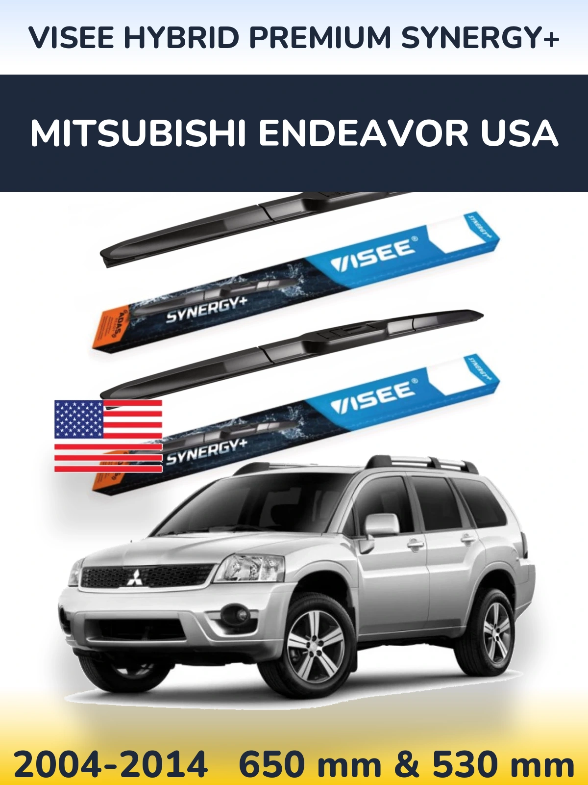 Комплект передних дворников VISEE HYBRID PREMIUM SYNERGY+ 650 & 530 мм для Mitsubishi Endeavor USA 2004-2014