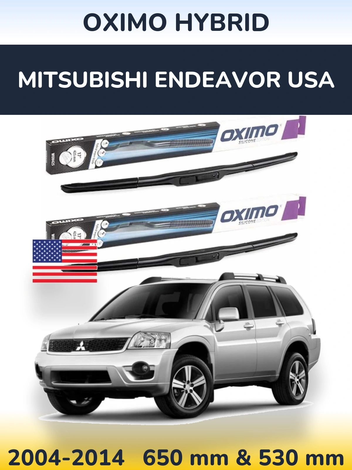 Front wiper blade set Oximo Hybrid 650 & 530 mm for Mitsubishi Endeavor USA 2004-2014