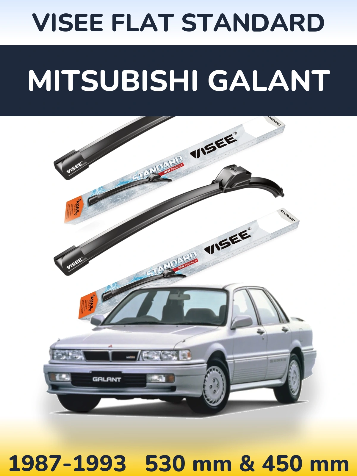Komplet przednich wycieraczek VISEE FLAT STANDARD 530 & 450 mm do Mitsubishi Galant 1987-1993