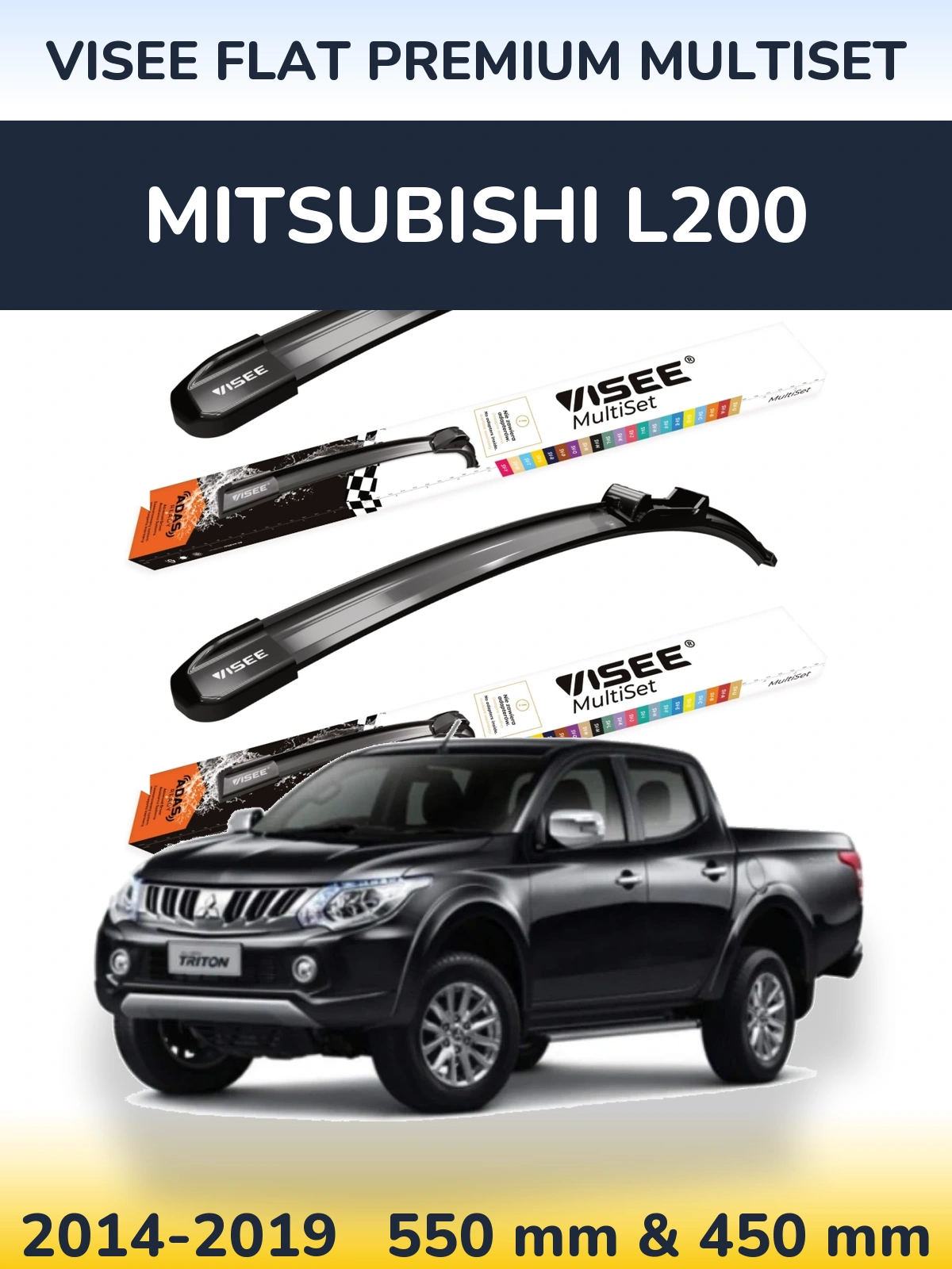 Komplet przednich wycieraczek VISEE FLAT PREMIUM MultiSet 550 & 450 mm do Mitsubishi L200 2014-2019