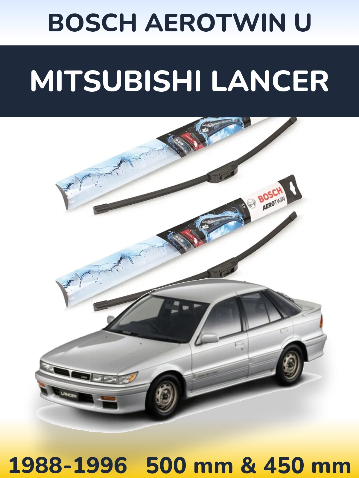 Front wiper blade set BOSCH AeroTwin U 500 & 450 mm for Mitsubishi Lancer 1988-1996