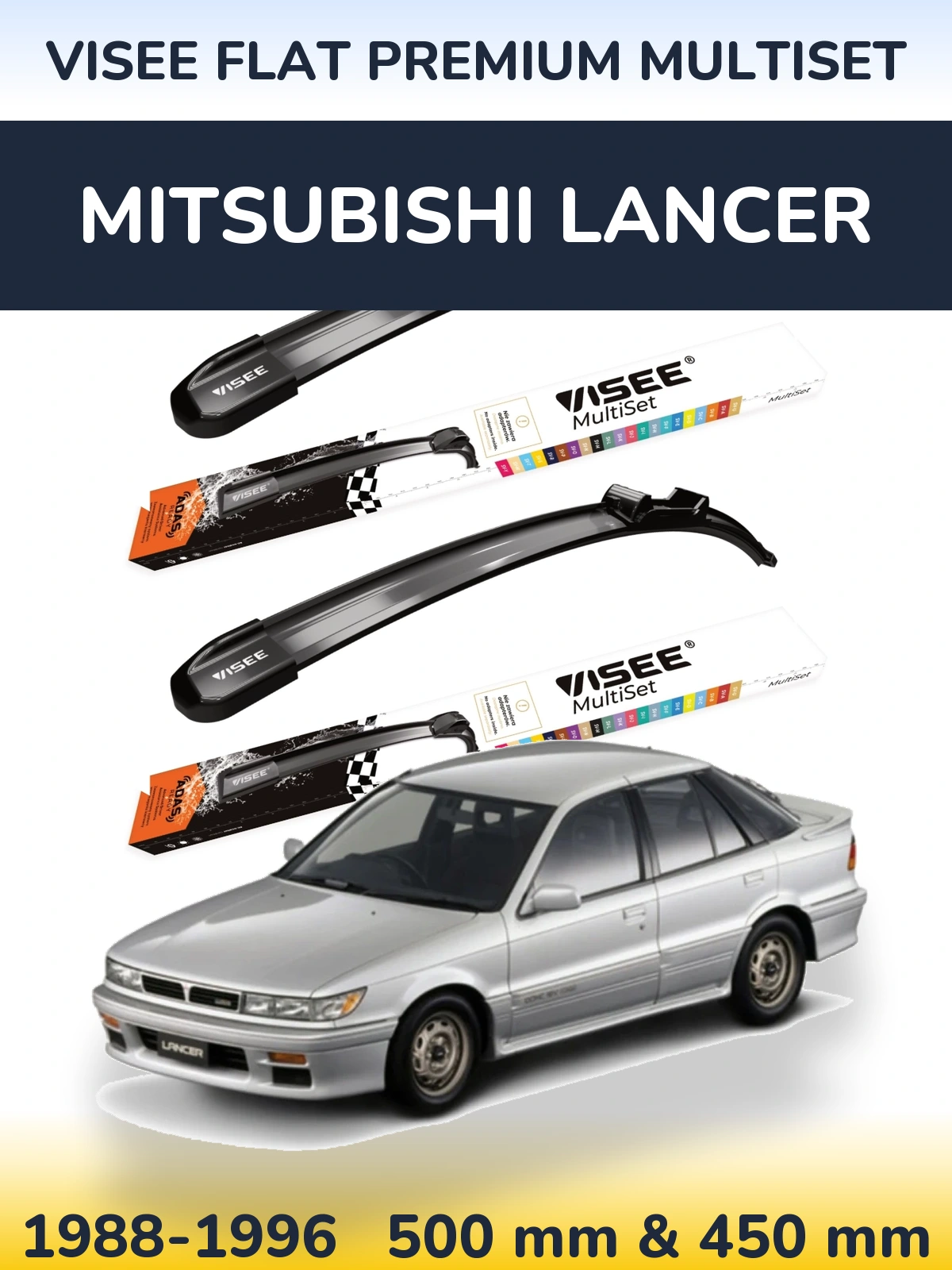 Komplet przednich wycieraczek VISEE FLAT PREMIUM MultiSet 500 & 450 mm do Mitsubishi Lancer 1988-1996
