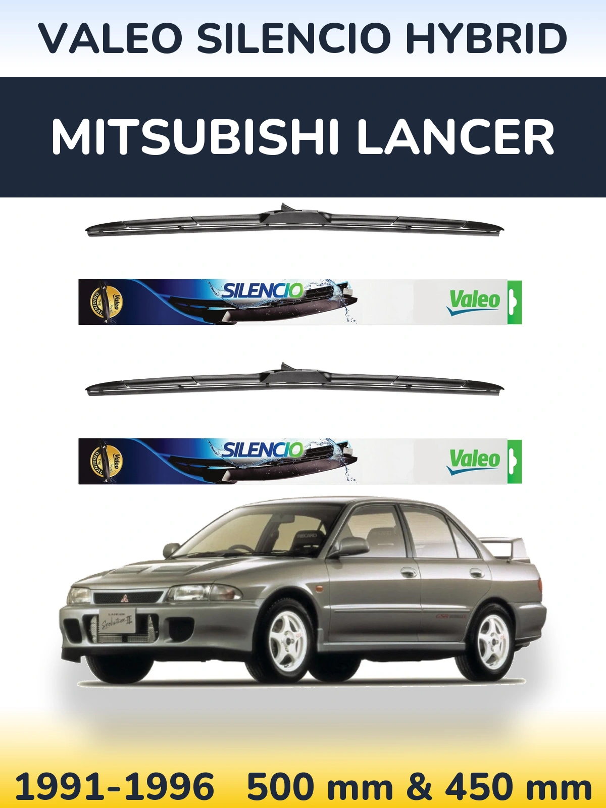 Комплект передних дворников Valeo Silencio Hybrid 500 & 450 мм для Mitsubishi Lancer 1991-1996