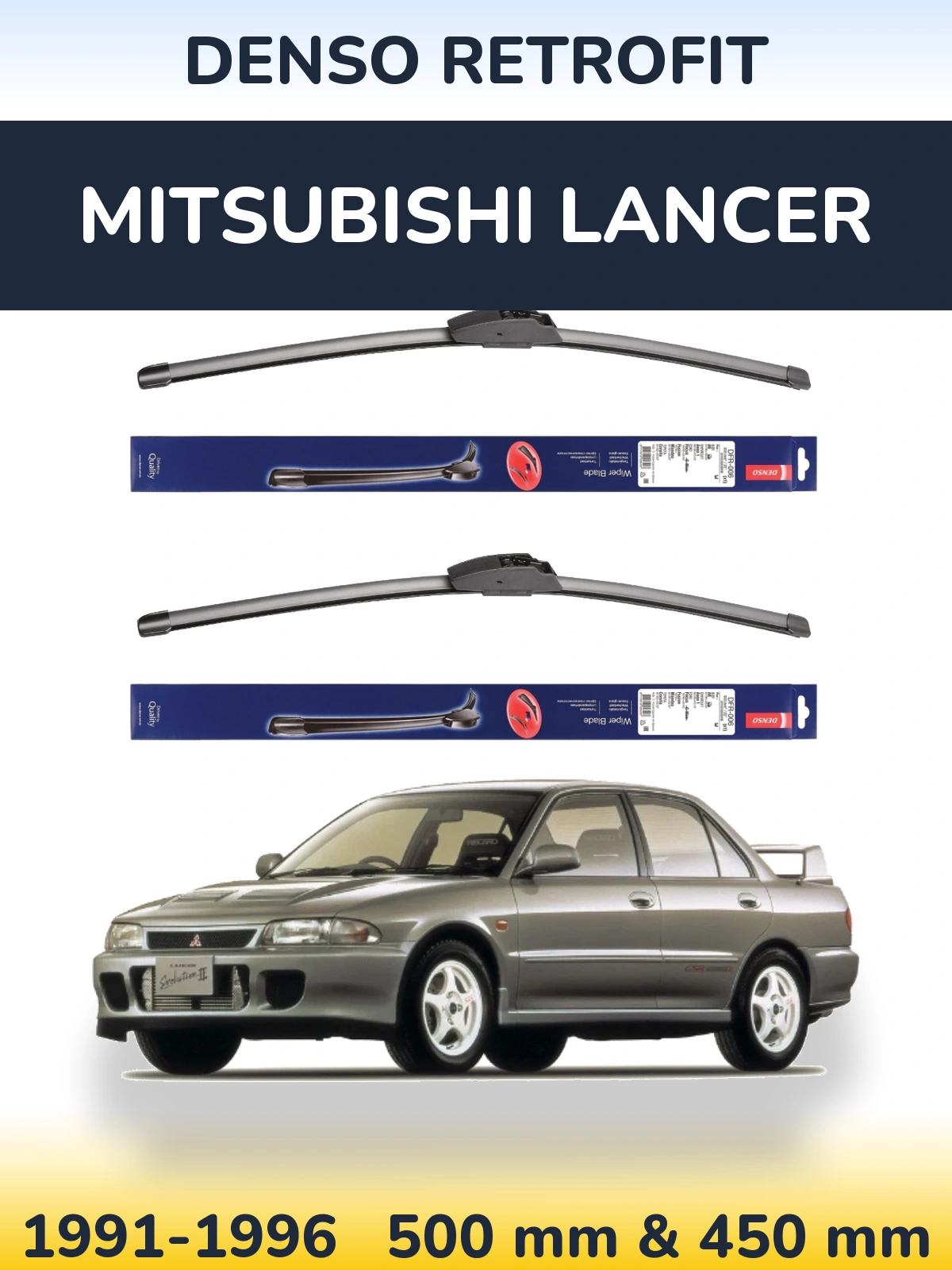 Front wiper blade set Denso Retrofit 500 & 450 mm for Mitsubishi Lancer 1991-1996