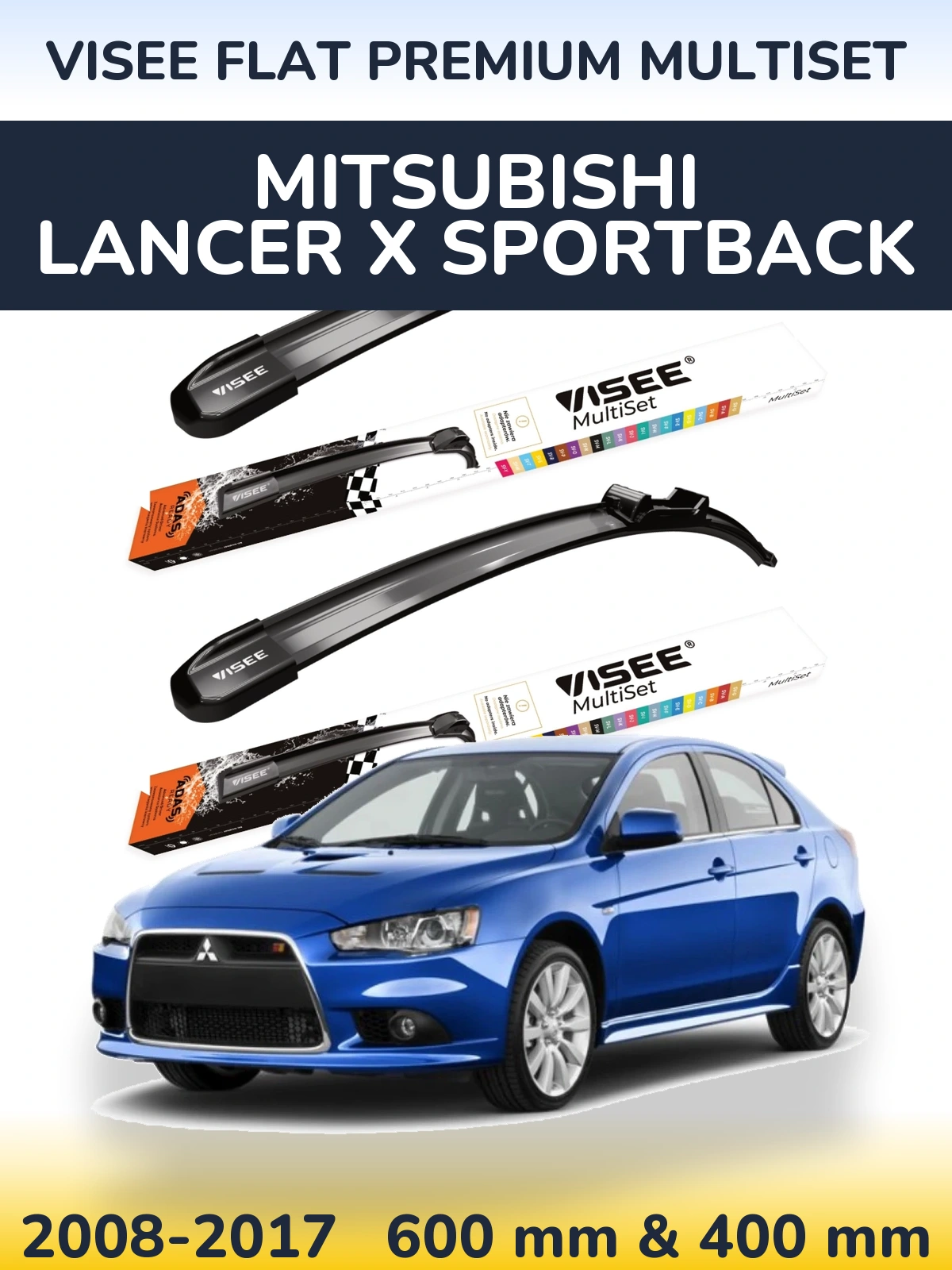 Front wiper blade set VISEE FLAT PREMIUM MultiSet 600 & 400 mm for Mitsubishi Lancer X Sportback 2008-2017