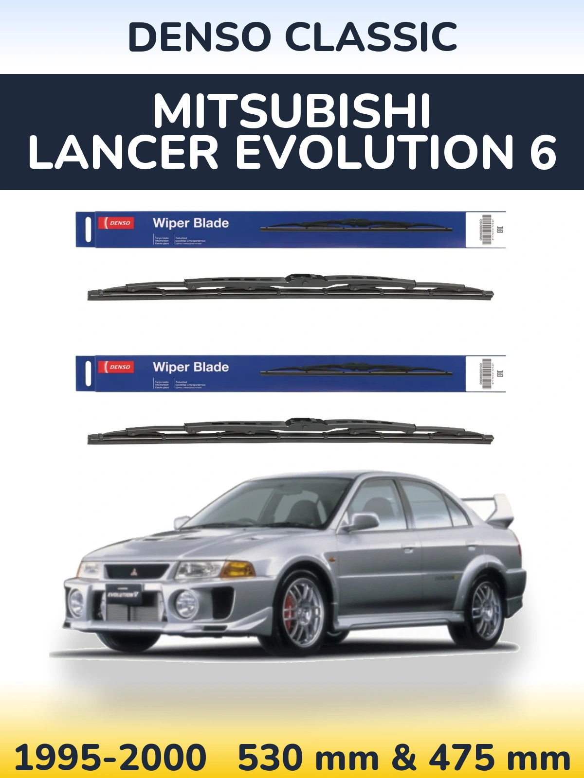 Front wiper blade set Denso Classic 530 & 475 mm for Mitsubishi Lancer Evolution 6 1995-2000