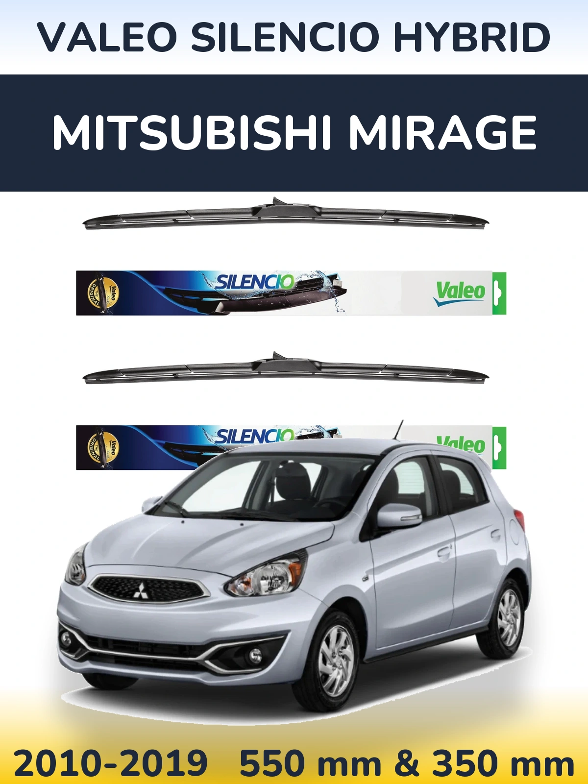 Комплект передніх щіток Valeo Silencio Hybrid 550 & 350 мм для Mitsubishi Mirage 2010-2019