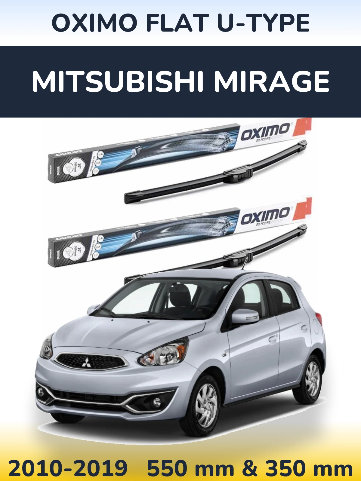 Front wiper blade set Oximo Flat U-type 550 & 350 mm for Mitsubishi Mirage 2010-2019