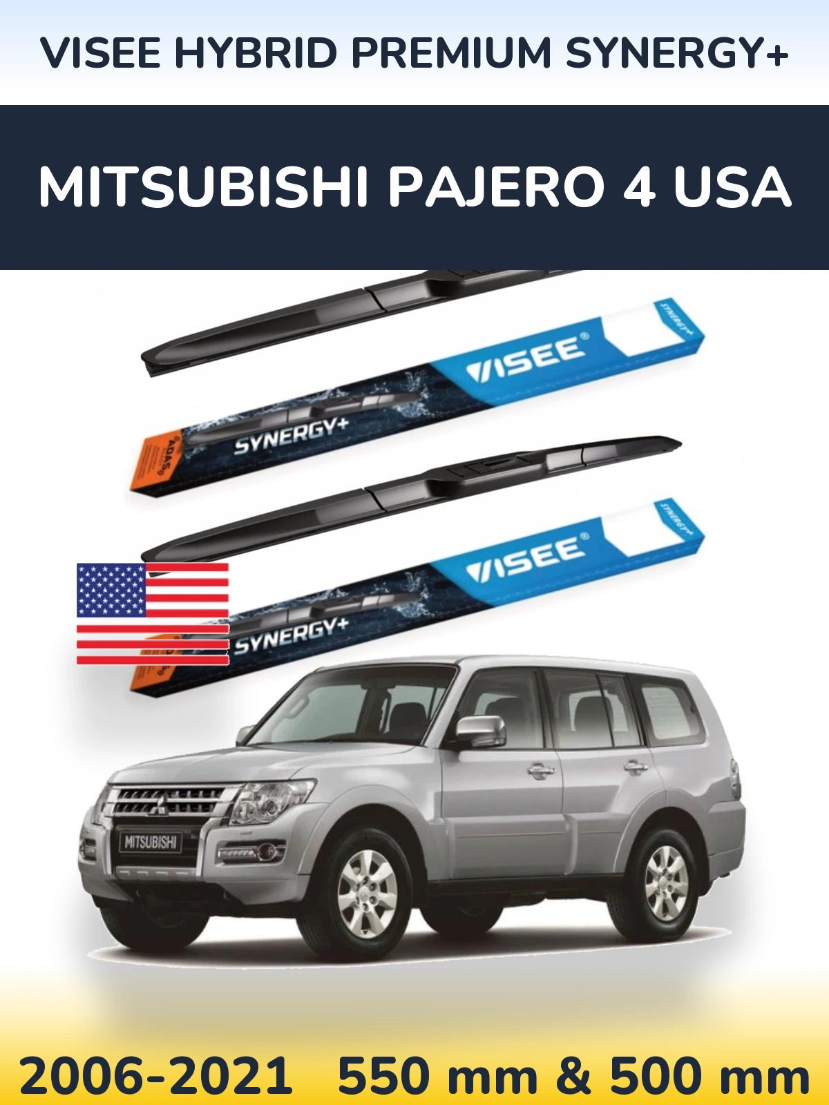 Komplet przednich wycieraczek VISEE HYBRID PREMIUM SYNERGY+ 550 & 500 mm do Mitsubishi Pajero 4 USA 2006-2021